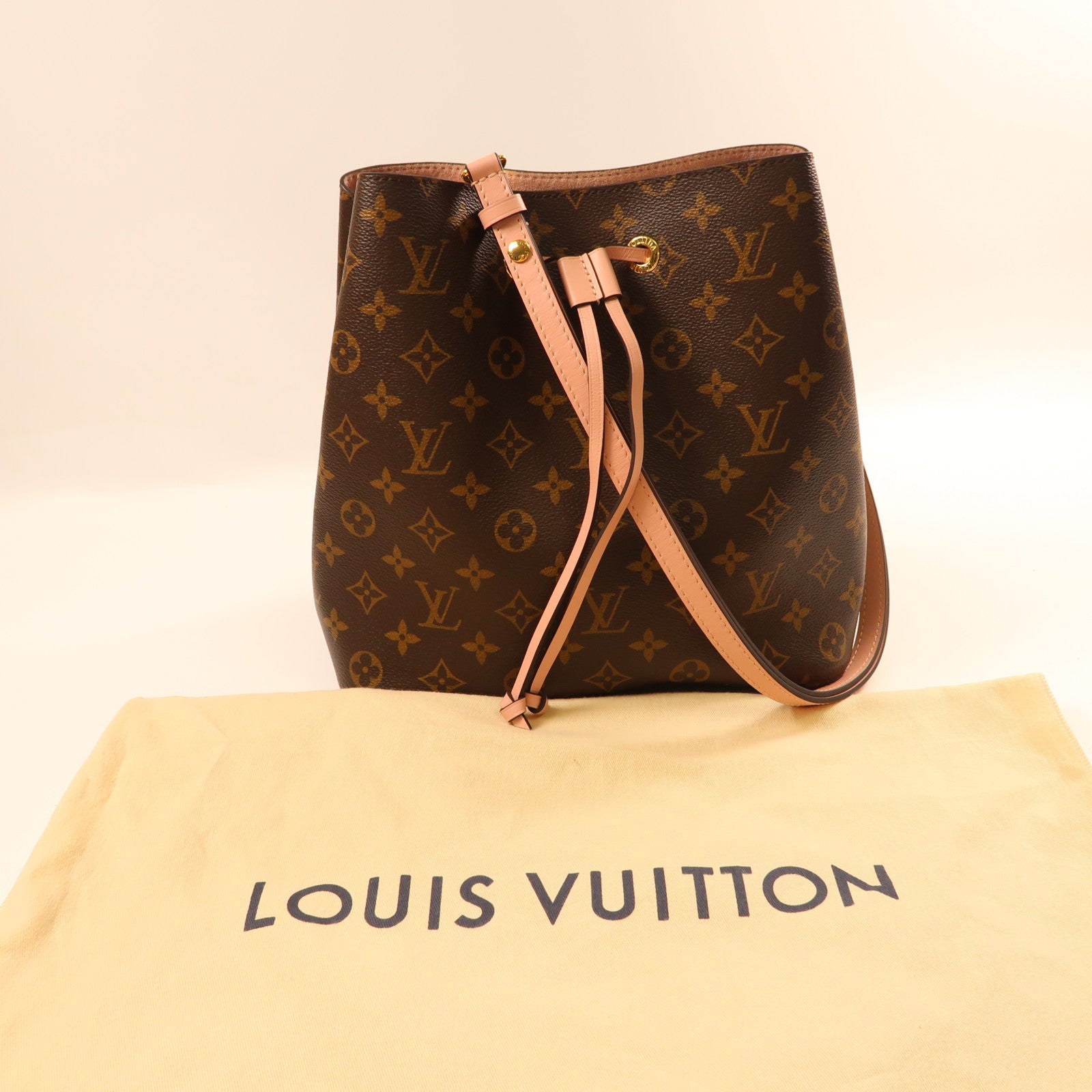 LOUIS VUITTON Monogram Neo Noe金扣手挽肩背兩用袋啡色/粉紅色