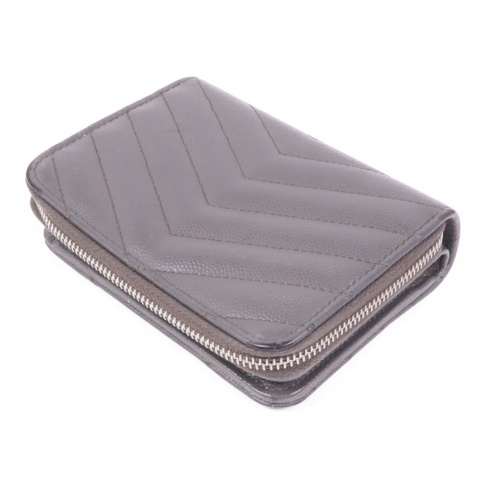 YVES SAINT LAURENT YSL Wallet Calfskin Leather Grey