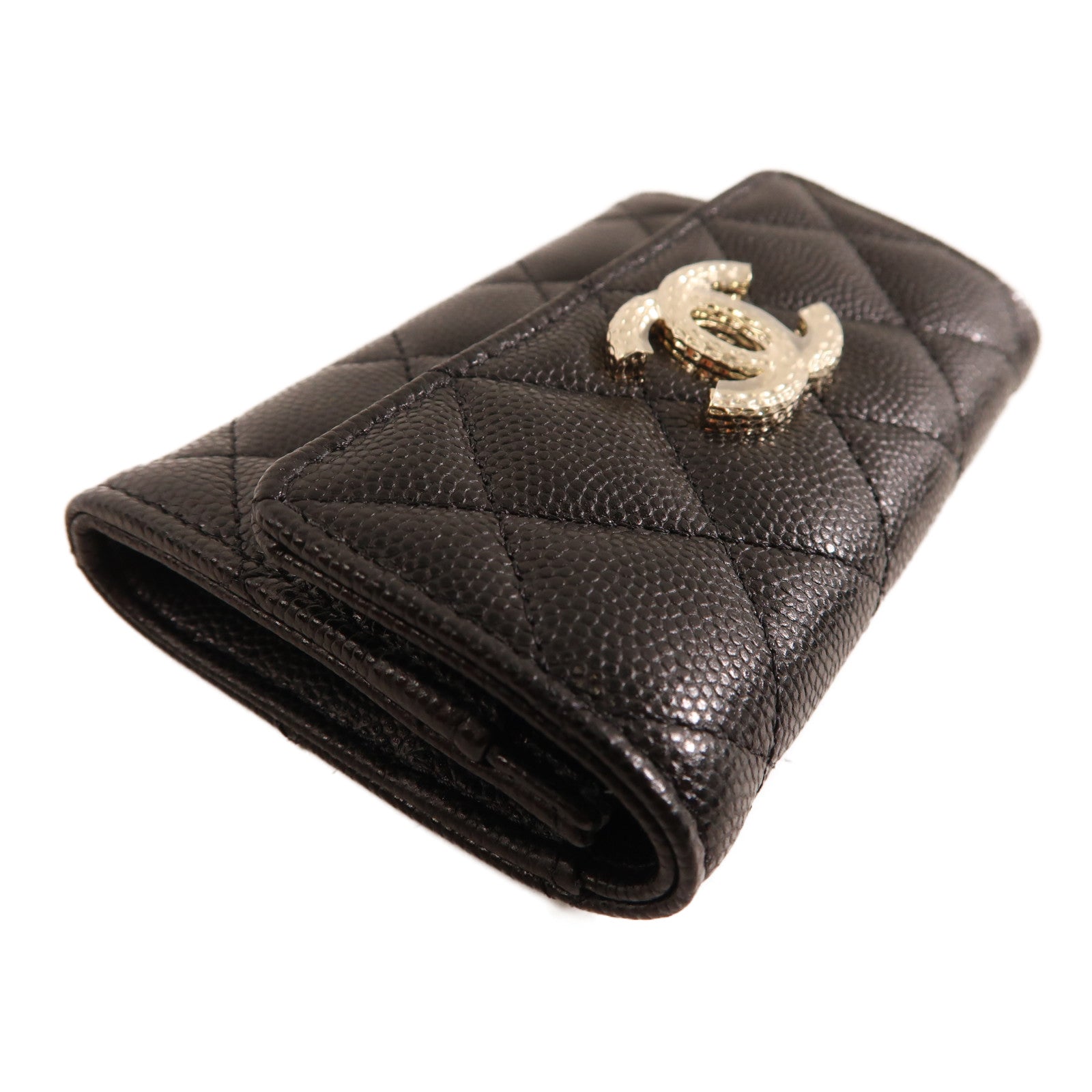 CHANEL 牛皮皮革Card Case銀扣卡片套黑色