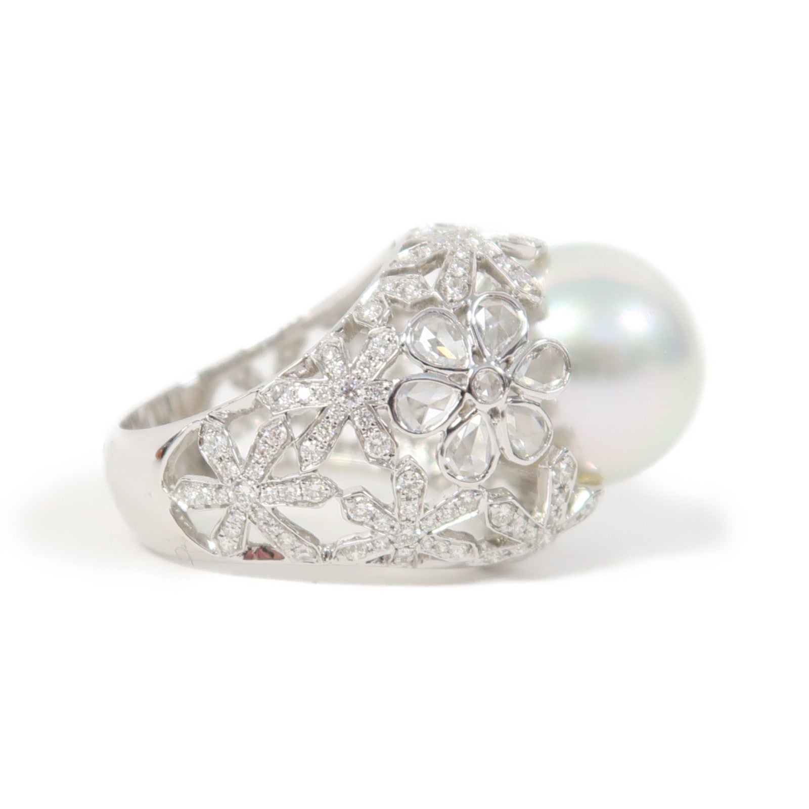 JEWELRY 18K白金Diamond Pearl Ring 1.01ct/0.71ct鑽石珍珠戒指US#6.5
