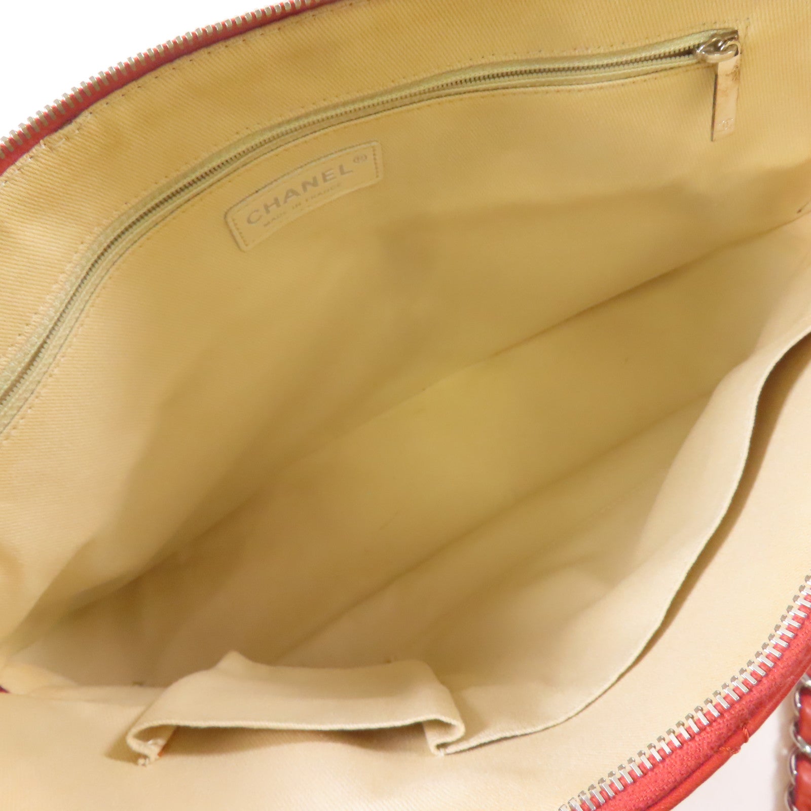 CHANEL 【激減優惠】菱格牛皮皮革Tote Bag銀扣鏈帶手挽袋紅色