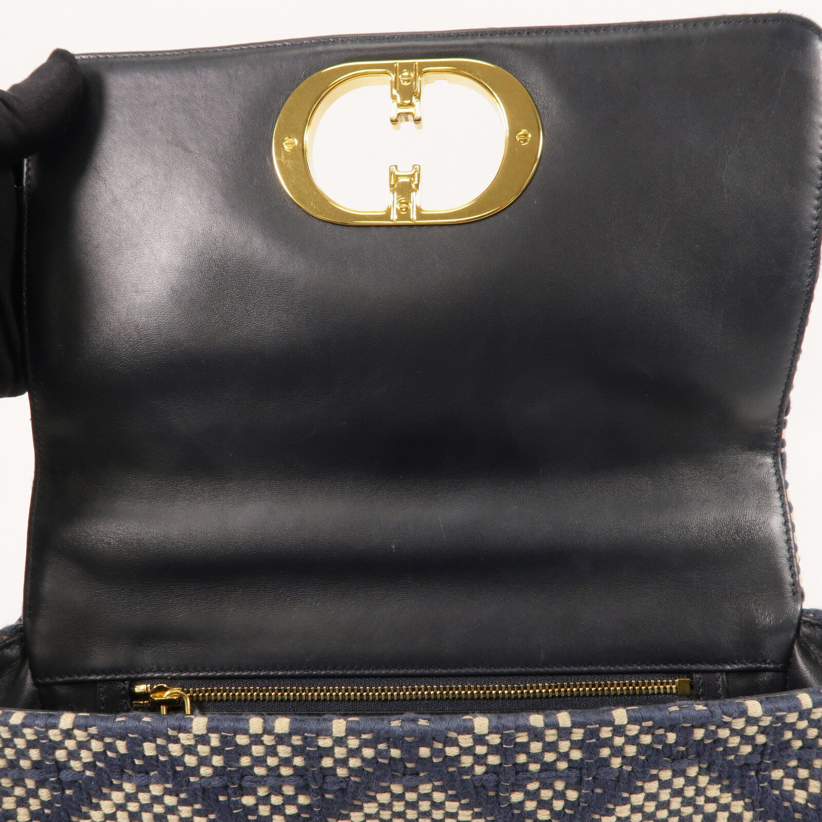 Dior Tweed/牛皮皮革Caro Medium鏈帶肩背袋