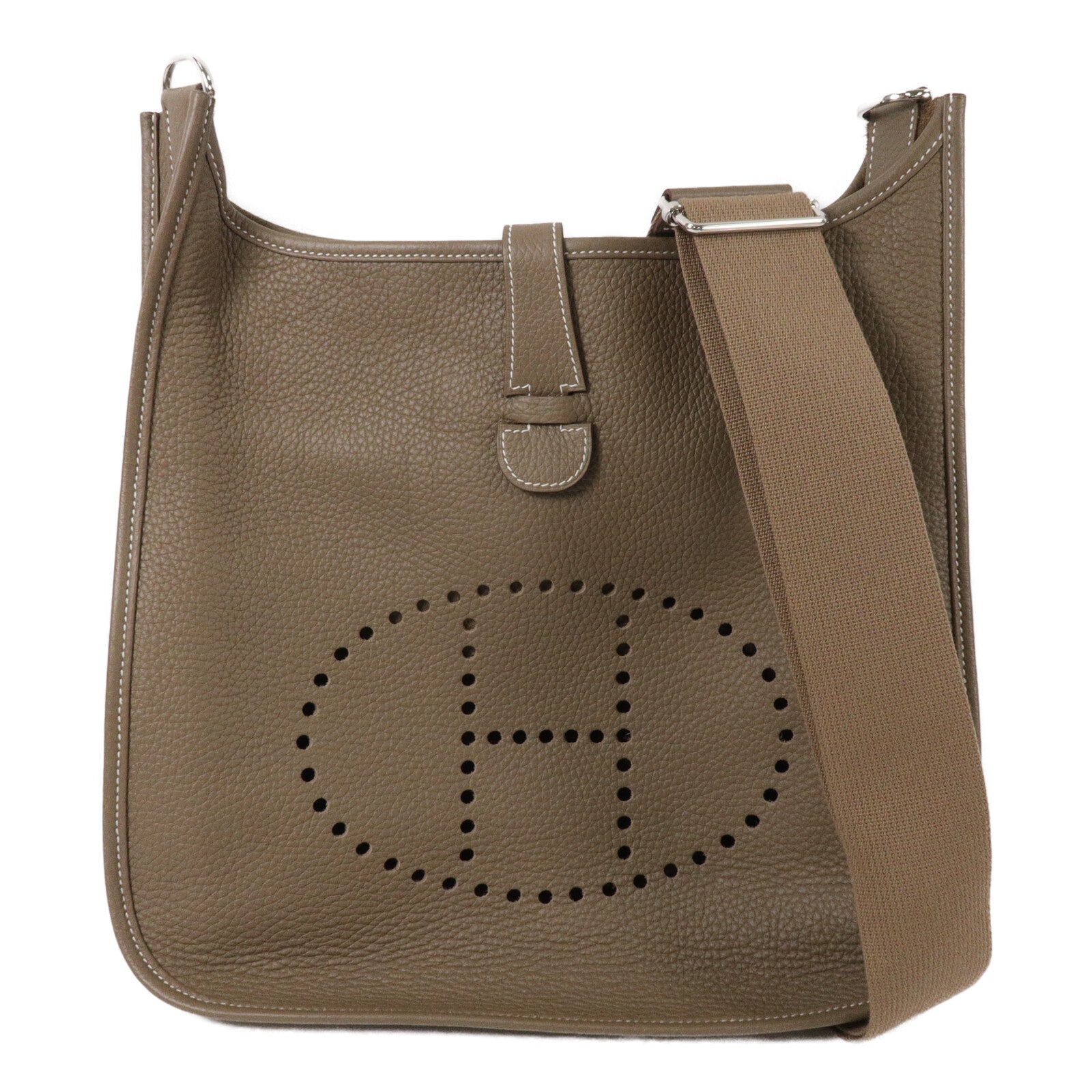 HERMES Clemence皮革Evelyne GM肩背袋Etoupe