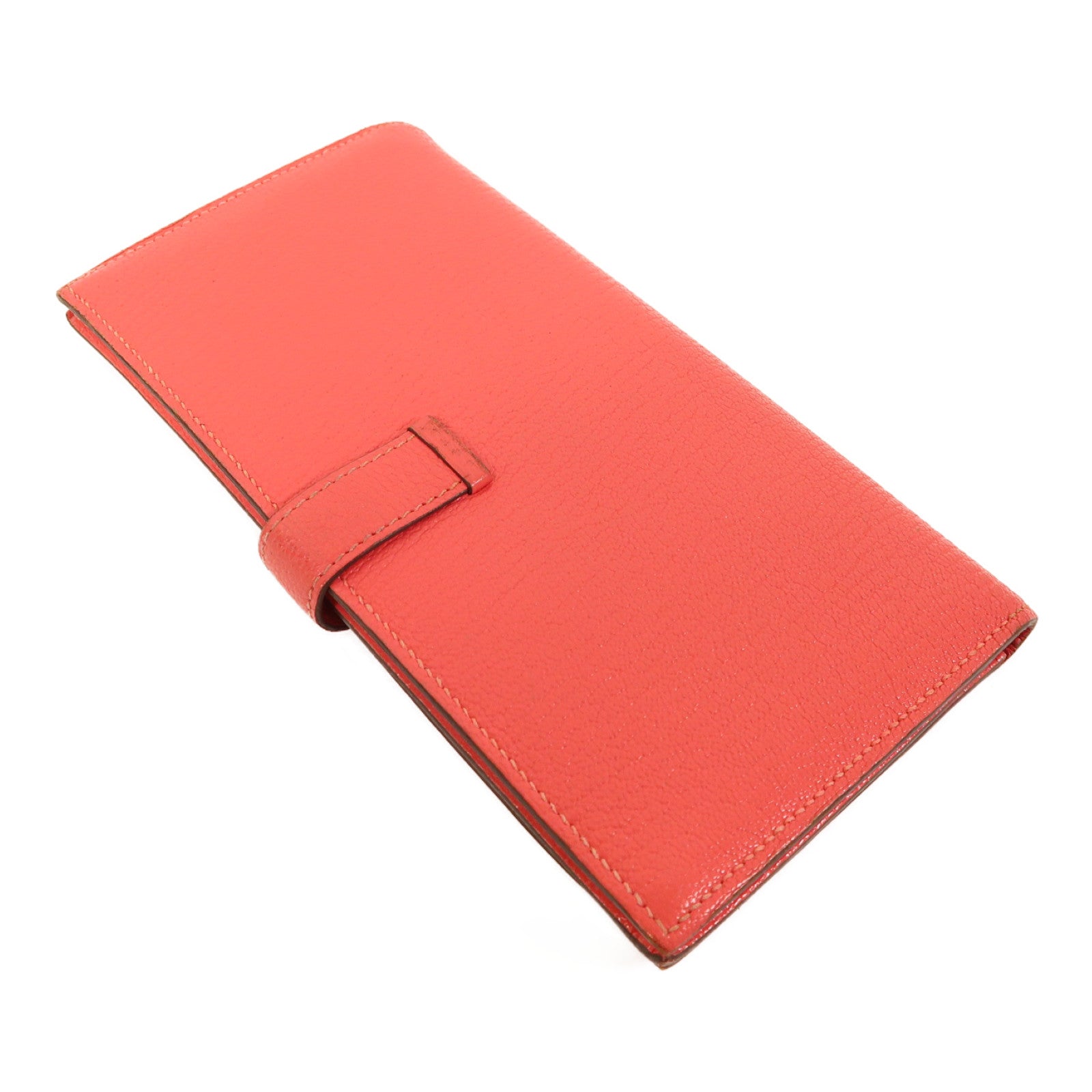 HERMES 【激減優惠】Chevre皮革Bearn Wallet銀扣長錢包粉紅色