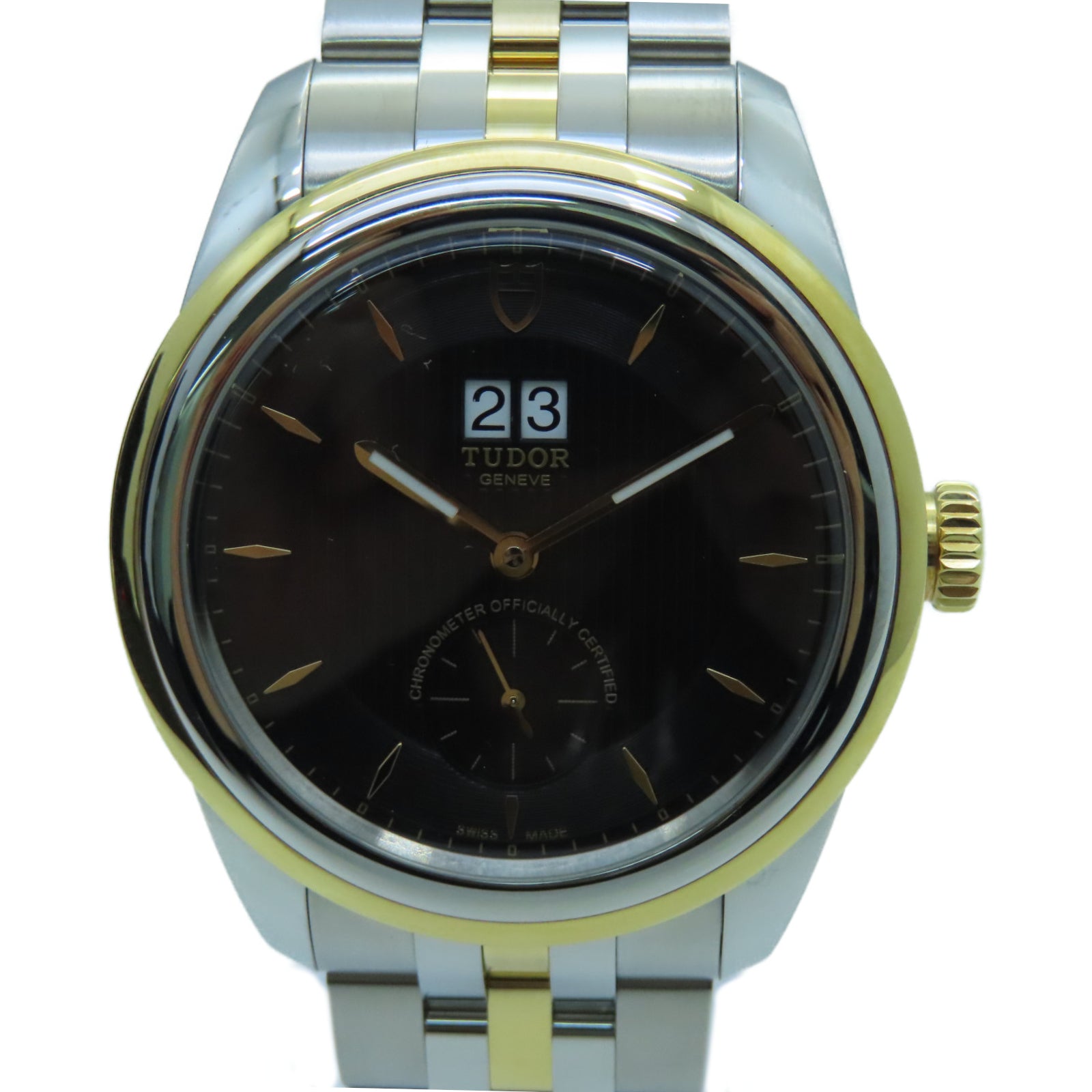 TUDOR Glamor Double Date 42MM Stainless Steel/18K Gold Watch Automatic Movement Black