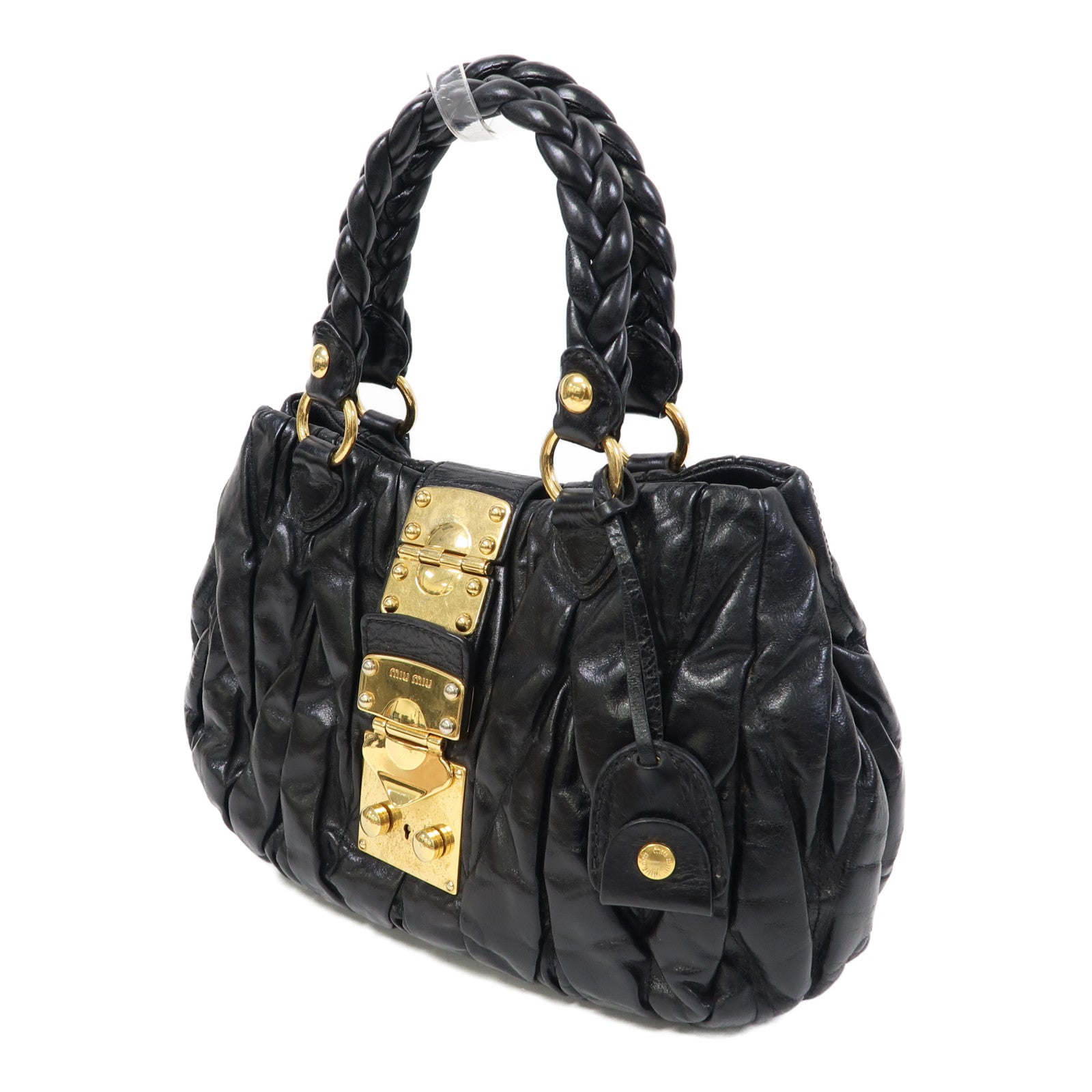 Miu Miu 牛皮皮革Hand Bag金扣手挽袋黑色