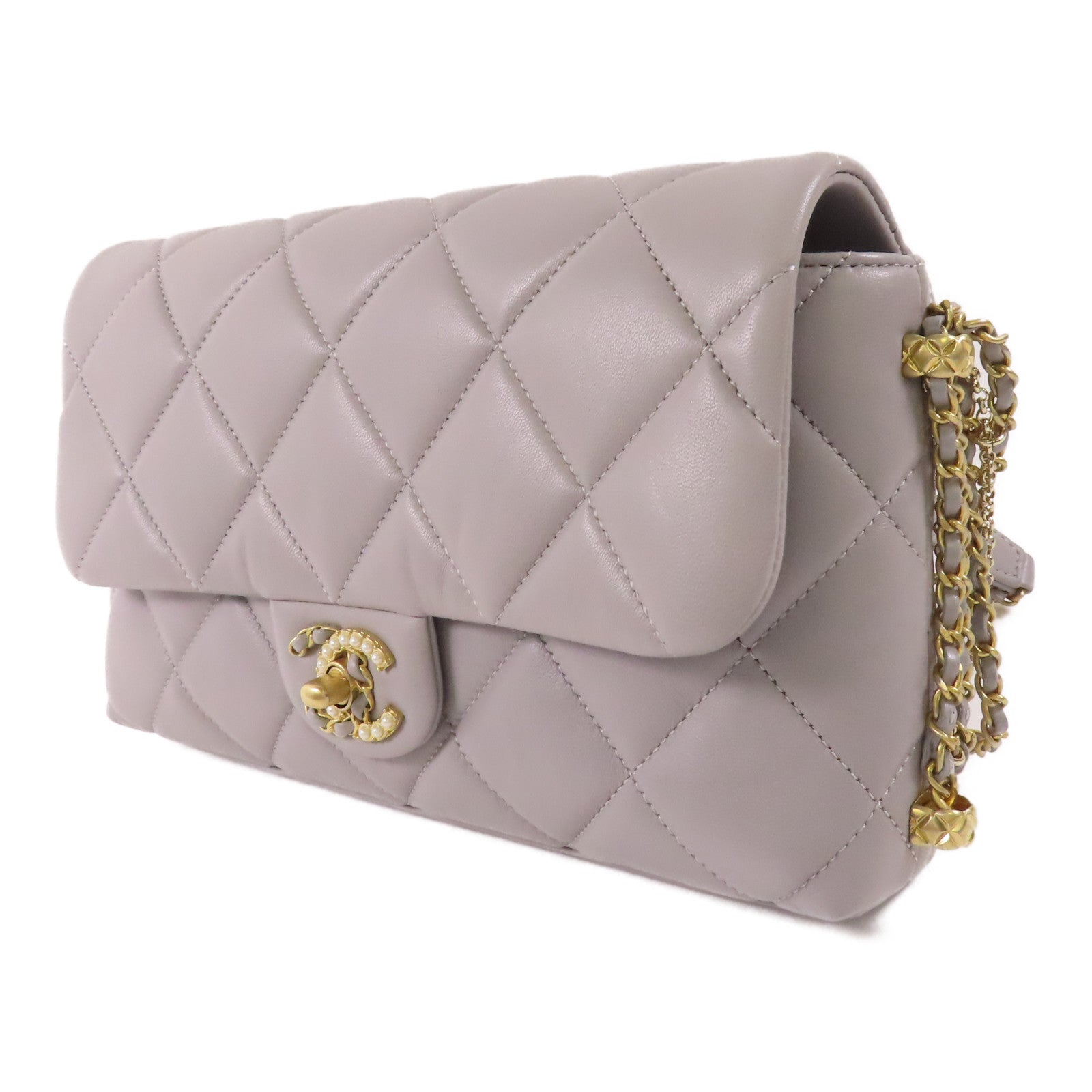 CHANEL 羊皮皮革Shoulder Bag金扣鏈帶肩背袋