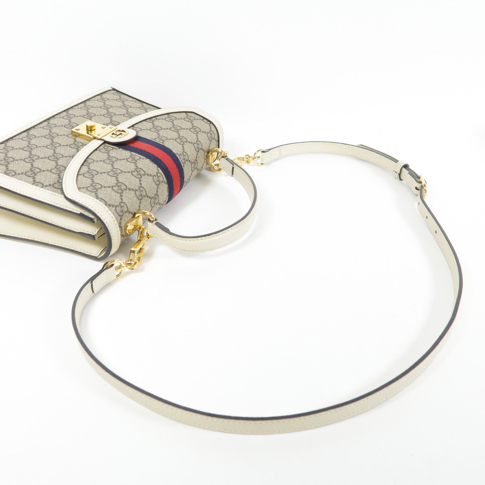 GUCCI GG GHW 2 Way Shoulder Hand Bag PVC coated canvas 651055 White/Brown