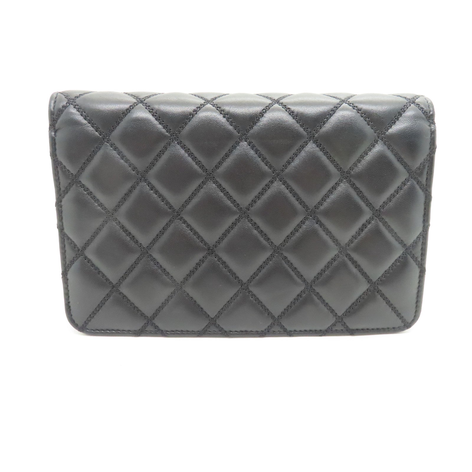CHANEL 【清倉大減價】菱格羊皮皮革Wallet On Chain金扣肩背袋黑色金色