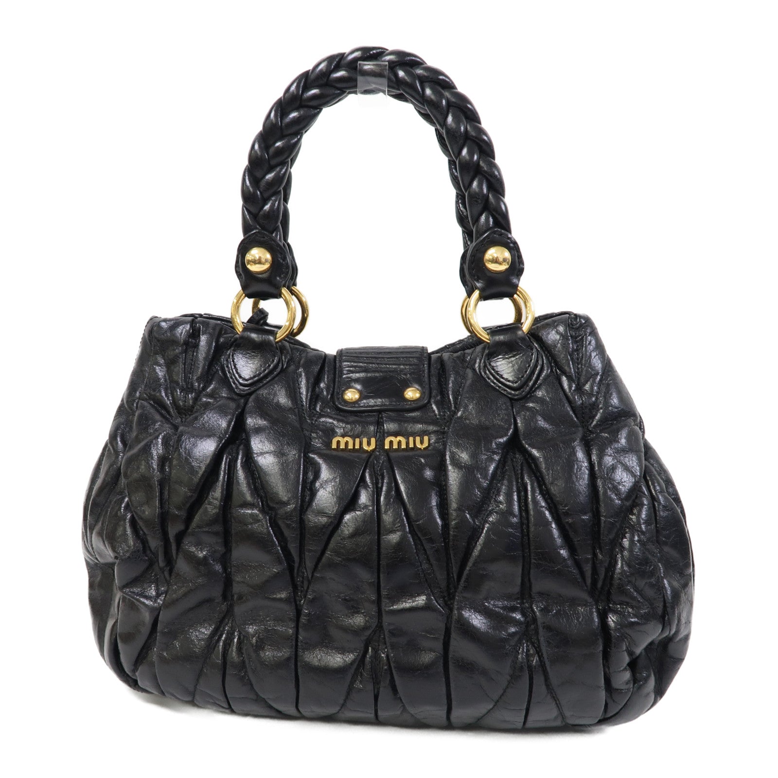 Miu Miu 牛皮皮革Hand Bag金扣手挽袋黑色