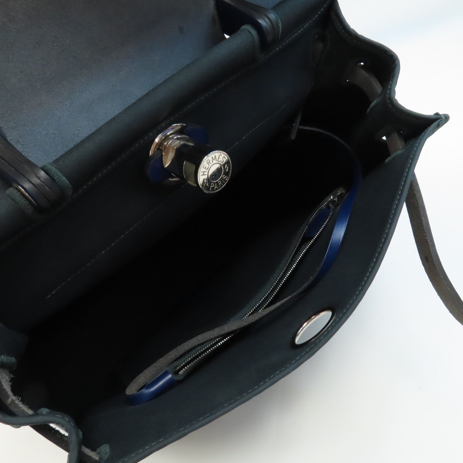 HERMES 帆布Herbag PM銀扣手挽肩背兩用袋Vert Cypres/綠色/藍色