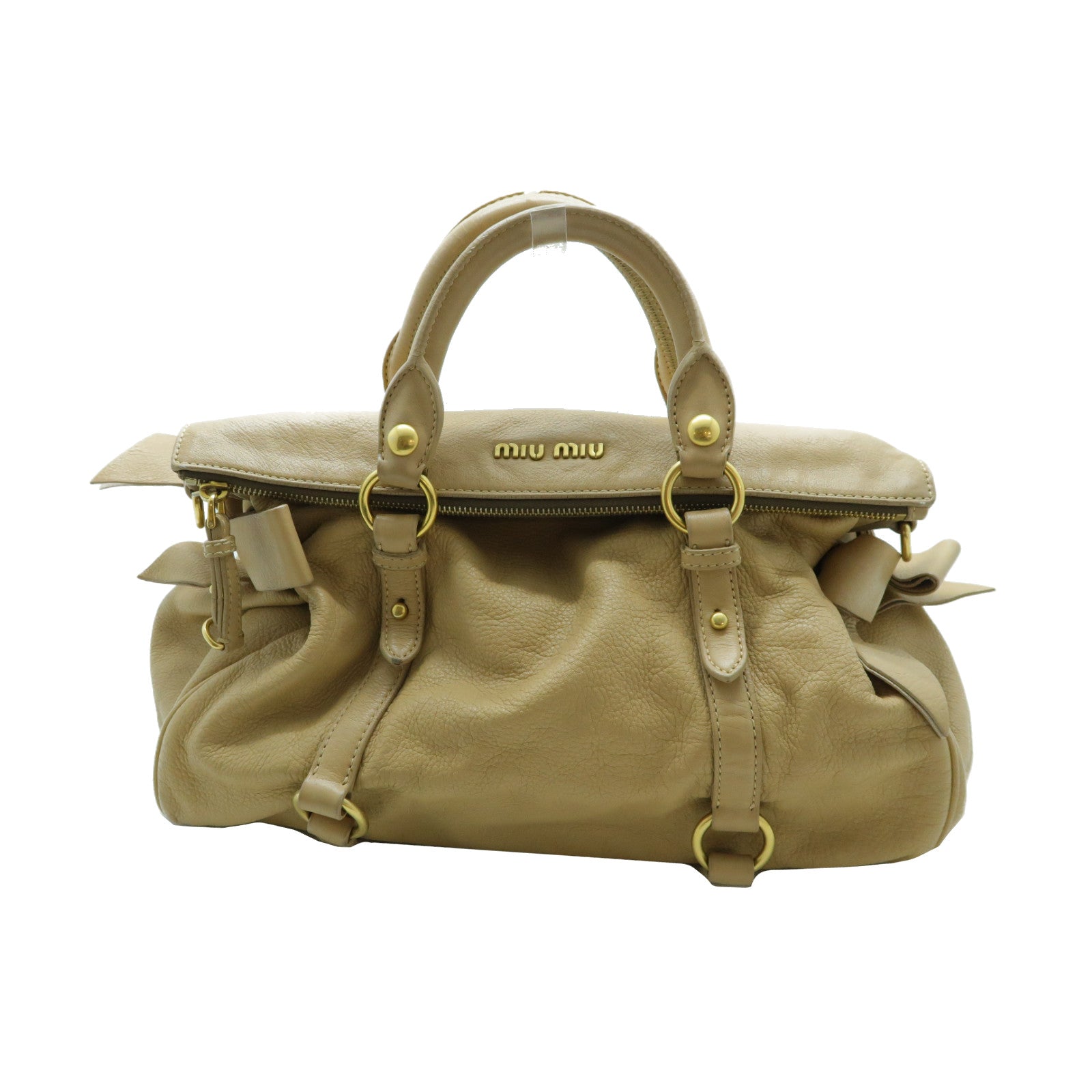 Miu Miu 牛皮皮革Shoulder Bag金扣肩背袋米色