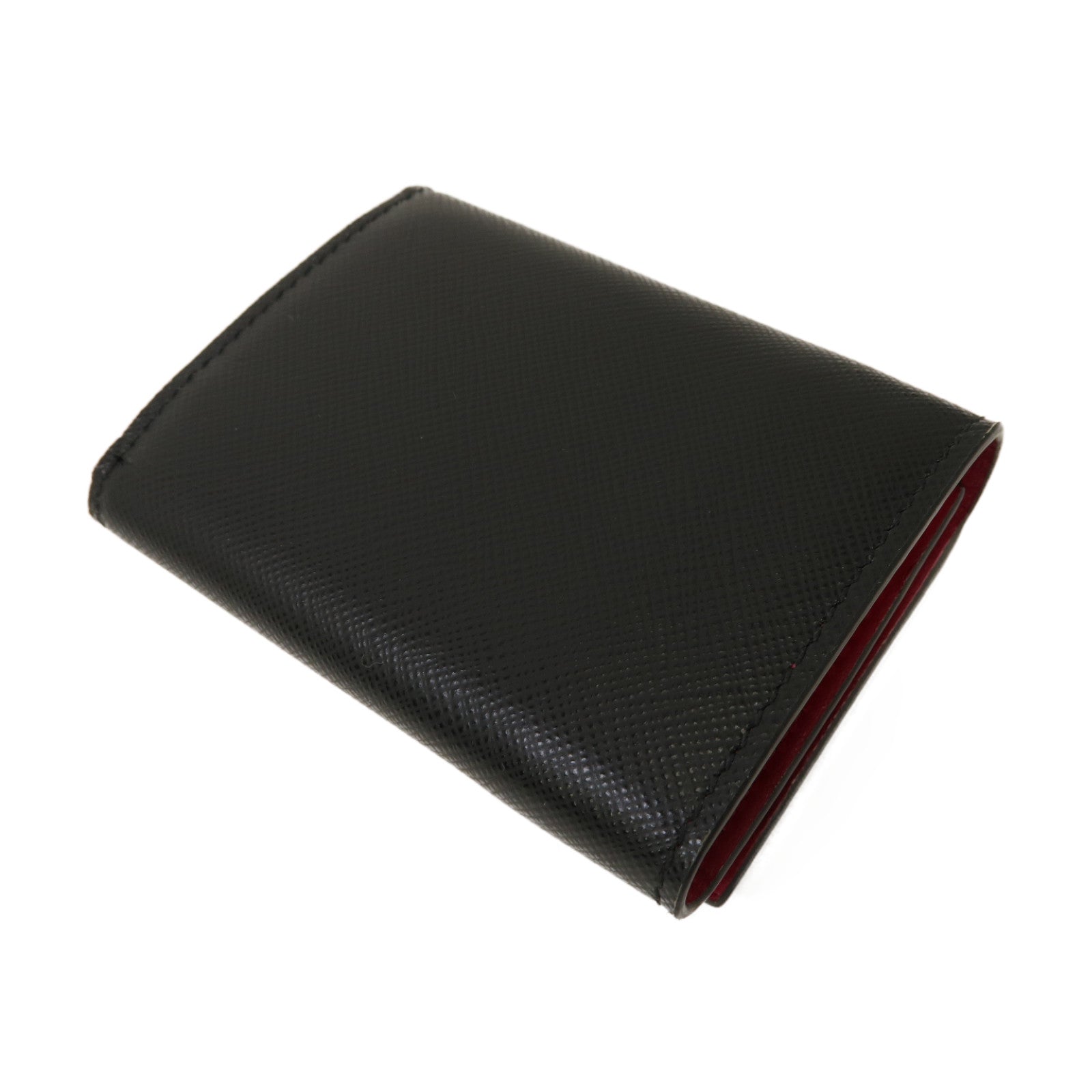 PRADA Saffiano皮革Trifold Wallet銀扣三摺錢包黑色