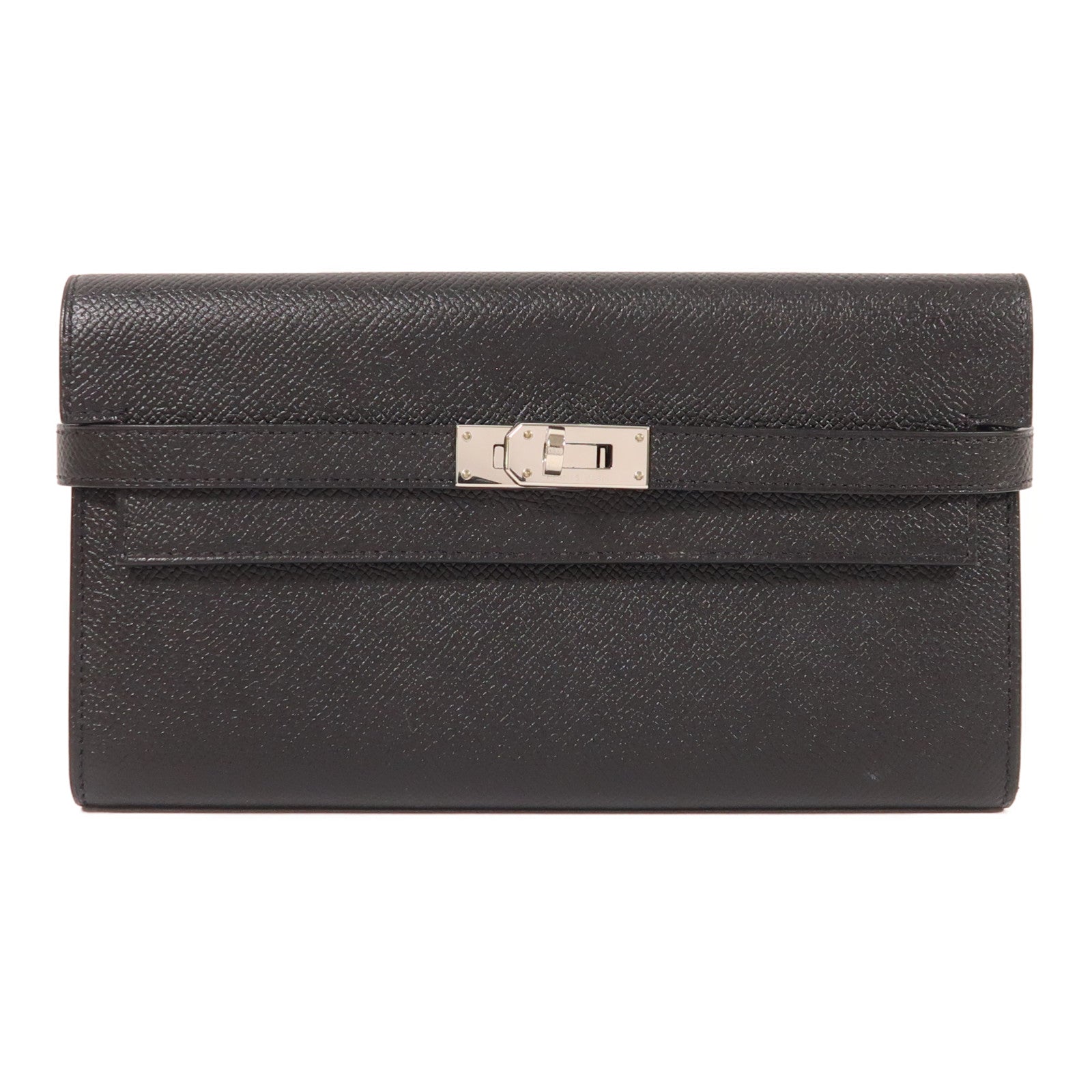 HERMES Epsom皮革Kelly Wallet銀扣長錢包Noir