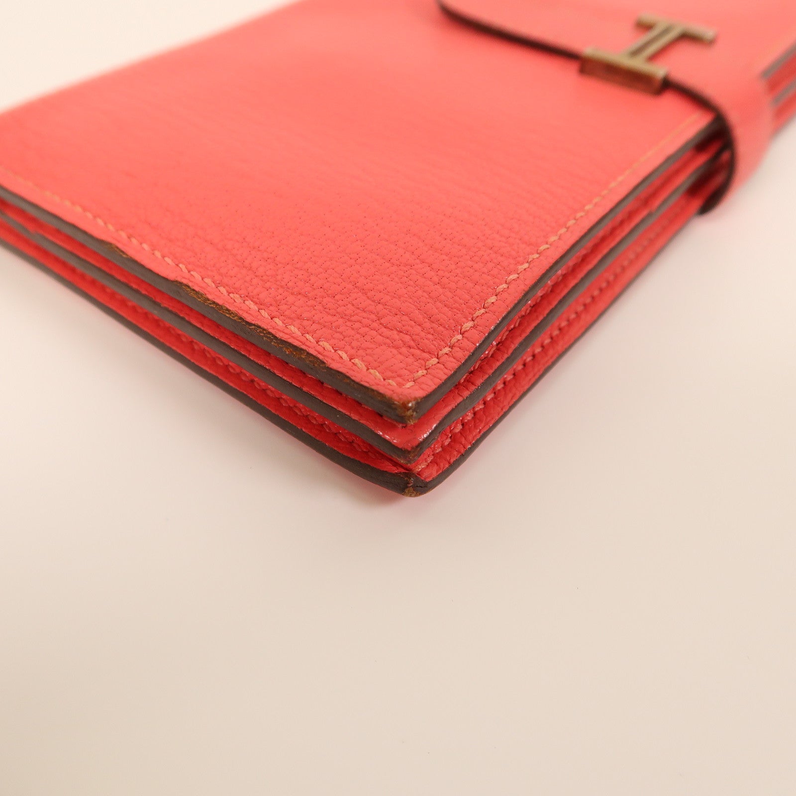 HERMES 【激減優惠】Chevre皮革Bearn Wallet銀扣長錢包粉紅色