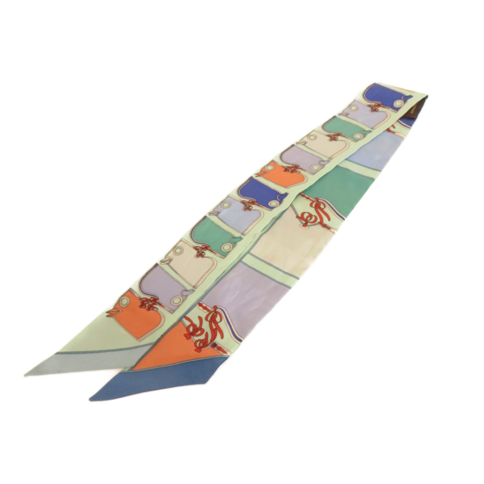 HERMES 【激減優惠】絲質Twilly絲巾綠色/藍色