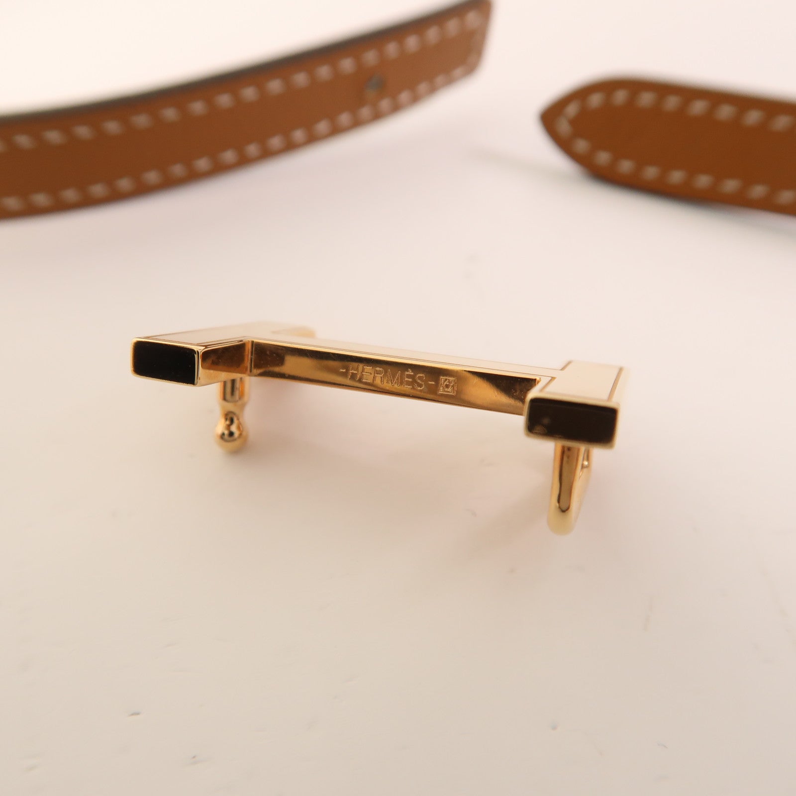 HERMES Epsom皮革/Swift皮革Focus Belt Buckle金扣皮帶Gold/Noir