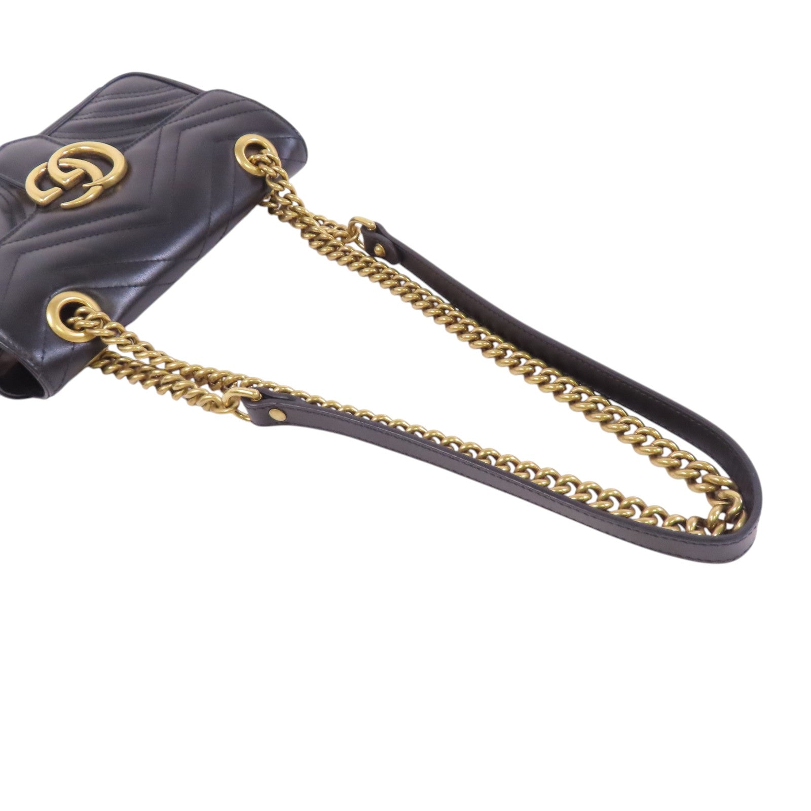 GUCCI 牛皮皮革GG Marmont金扣鏈帶肩背袋