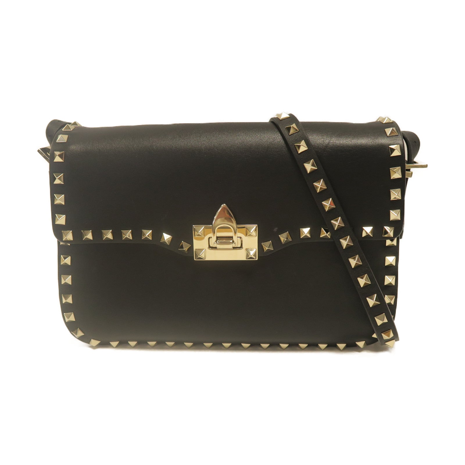 Valentino 【激減優惠】牛皮皮革Shoulder Bag金扣肩背袋黑色