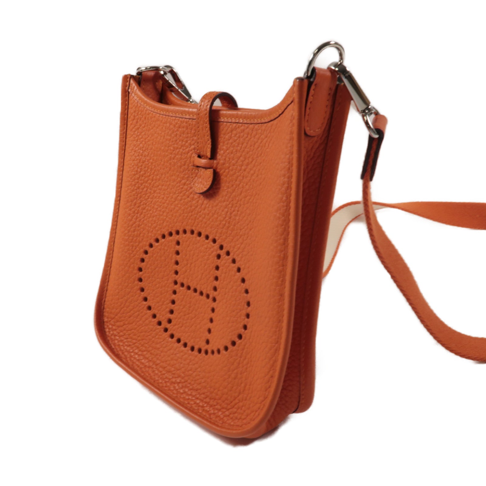 HERMES Clemence皮革Evelyne TPM銀扣肩背袋橙色