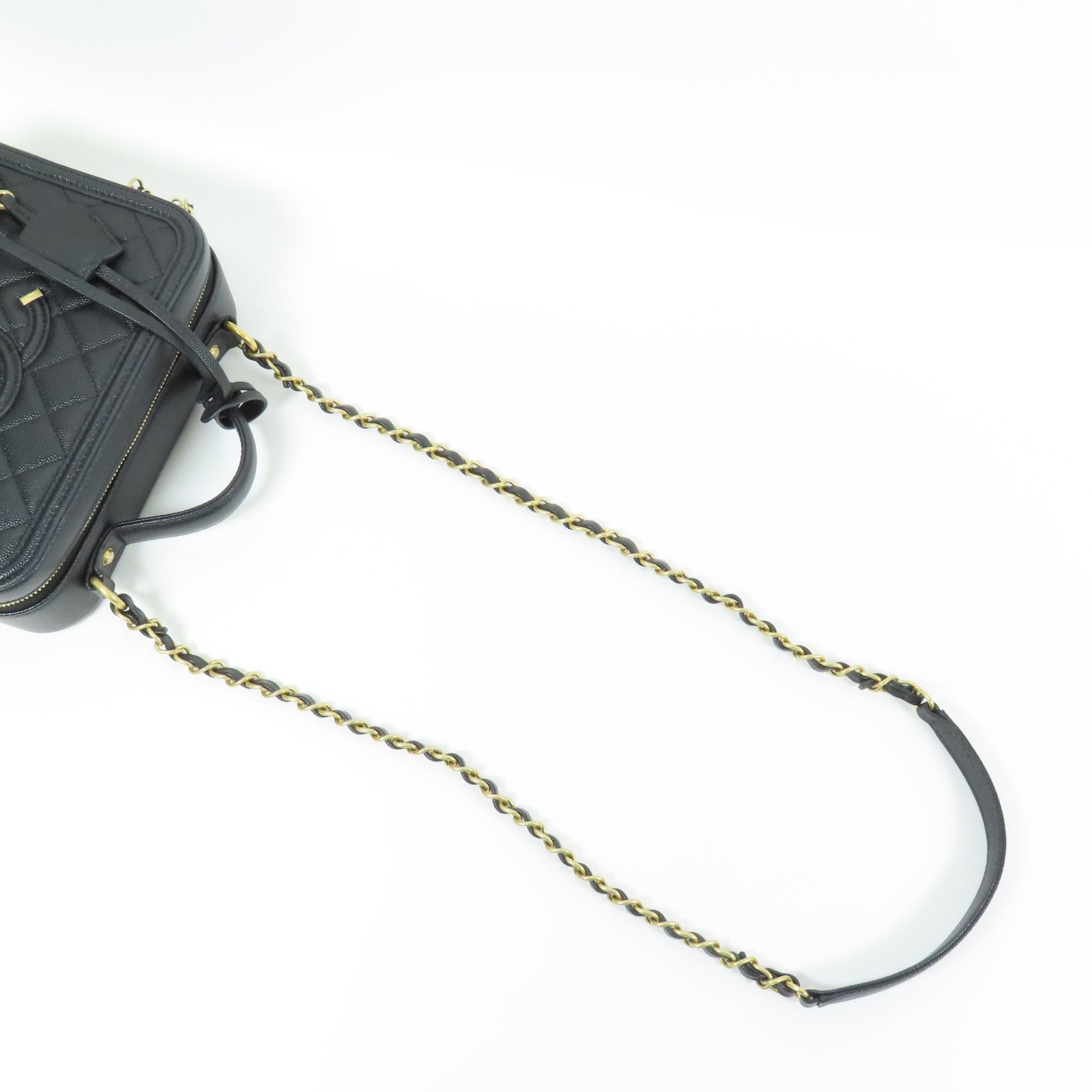 CHANEL 牛皮皮革Vanity Case金扣鏈帶手挽肩背兩用袋