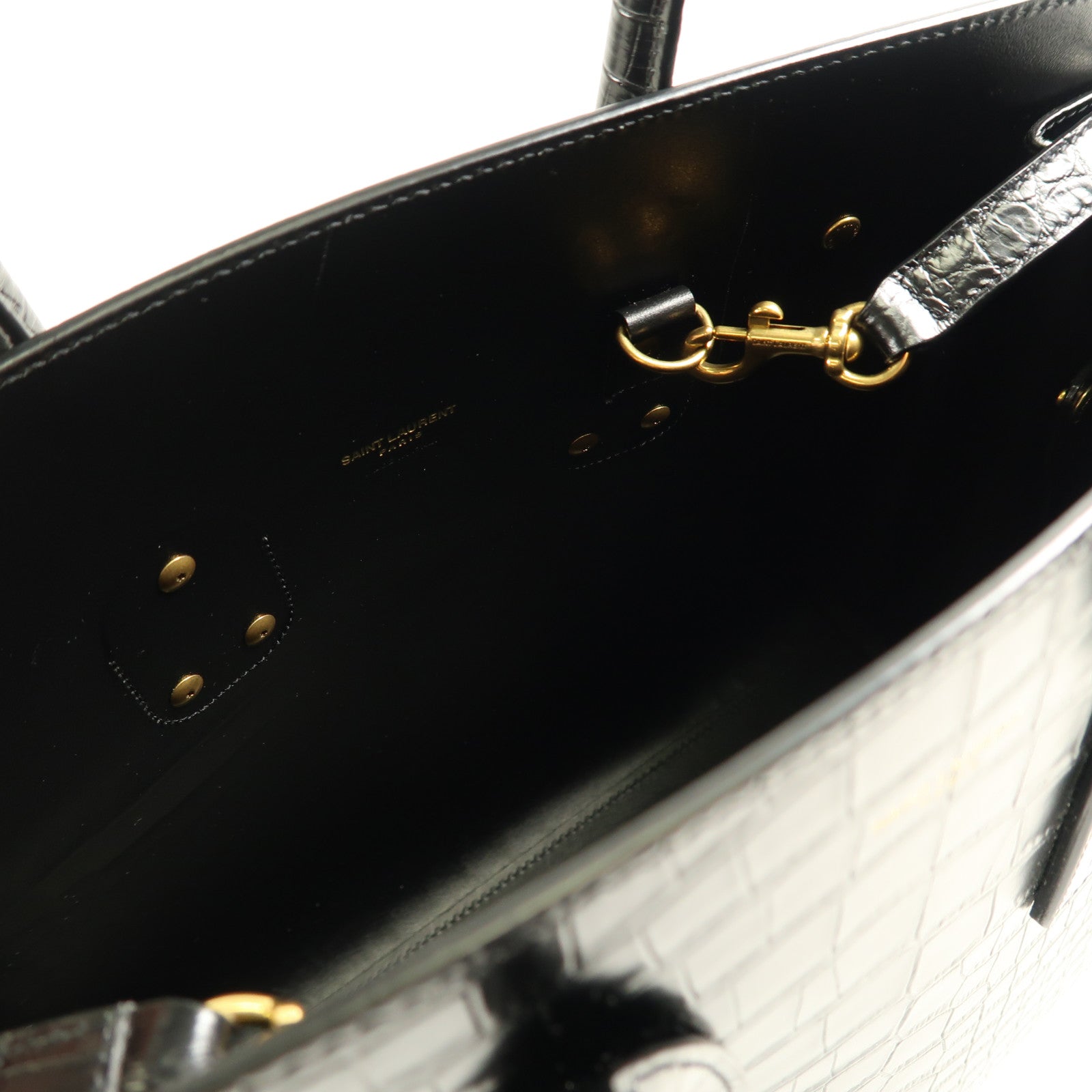 YVES SAINT LAURENT 鱷魚皮革Sac De Jour金扣手挽肩背兩用袋