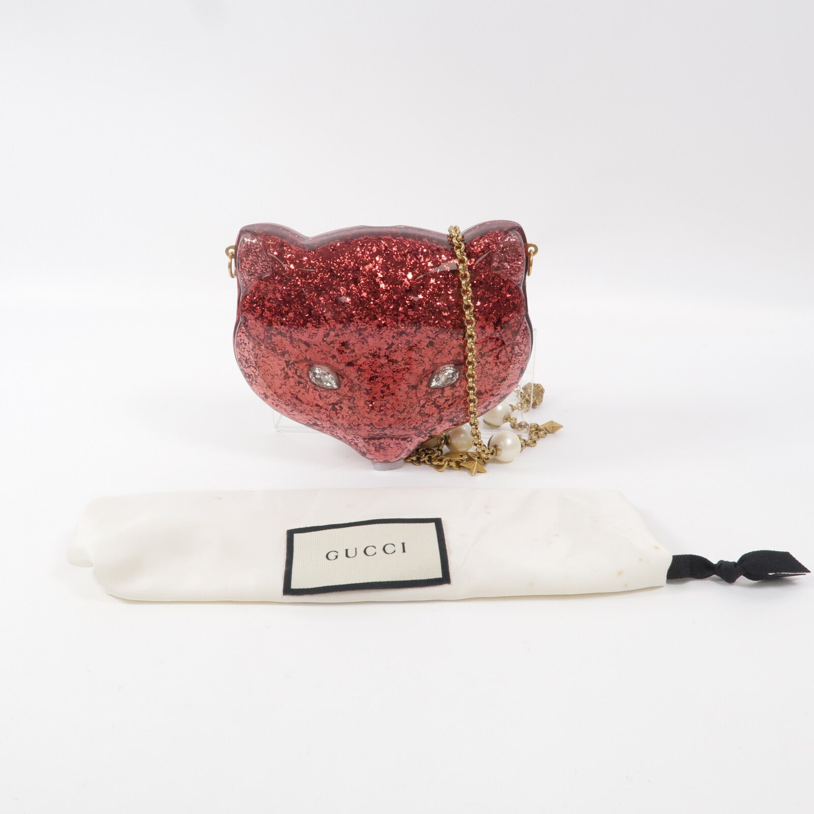 GUCCI Plexiglass Glitter Cat Clutch鏈帶肩背袋