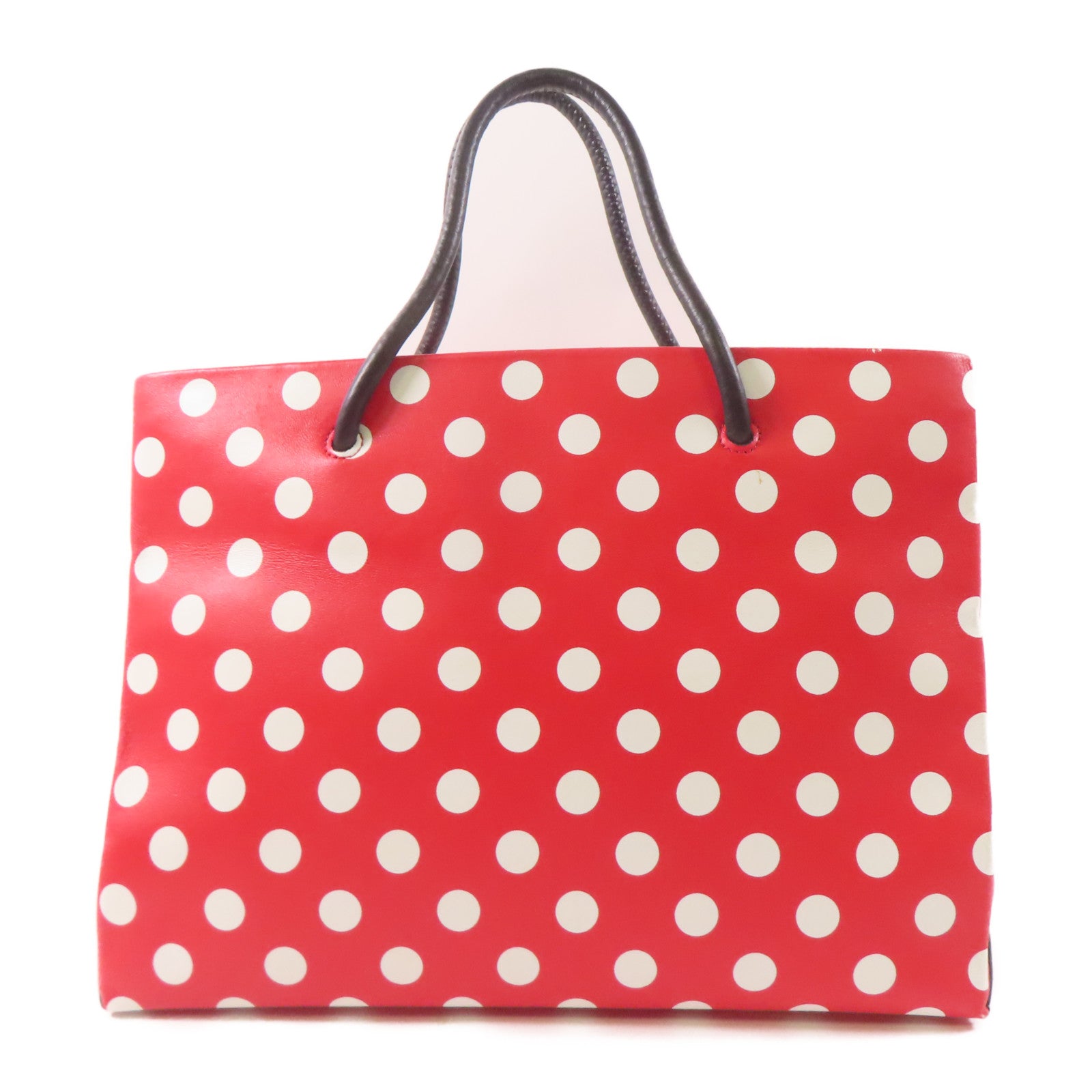 MOSCHINO Tote Bag Handbag 2 Way Shoulder Bag Calfskin Leather Red/White