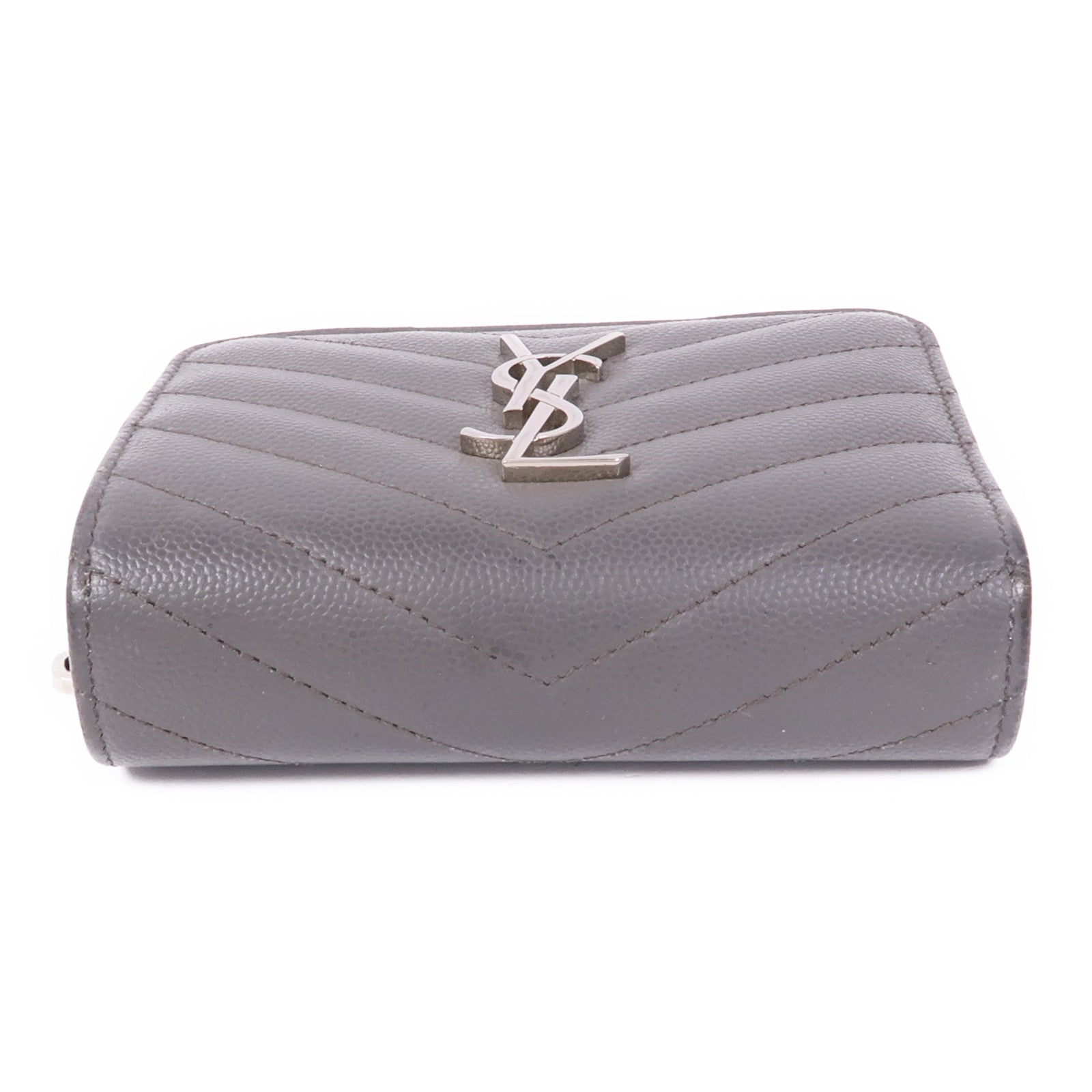 YVES SAINT LAURENT YSL Wallet Calfskin Leather Grey
