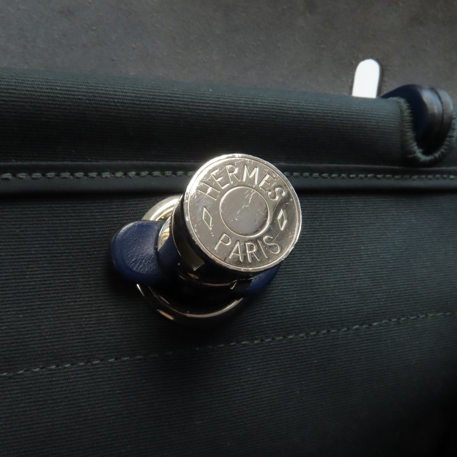 HERMES 帆布Herbag PM銀扣手挽肩背兩用袋Vert Cypres/綠色/藍色