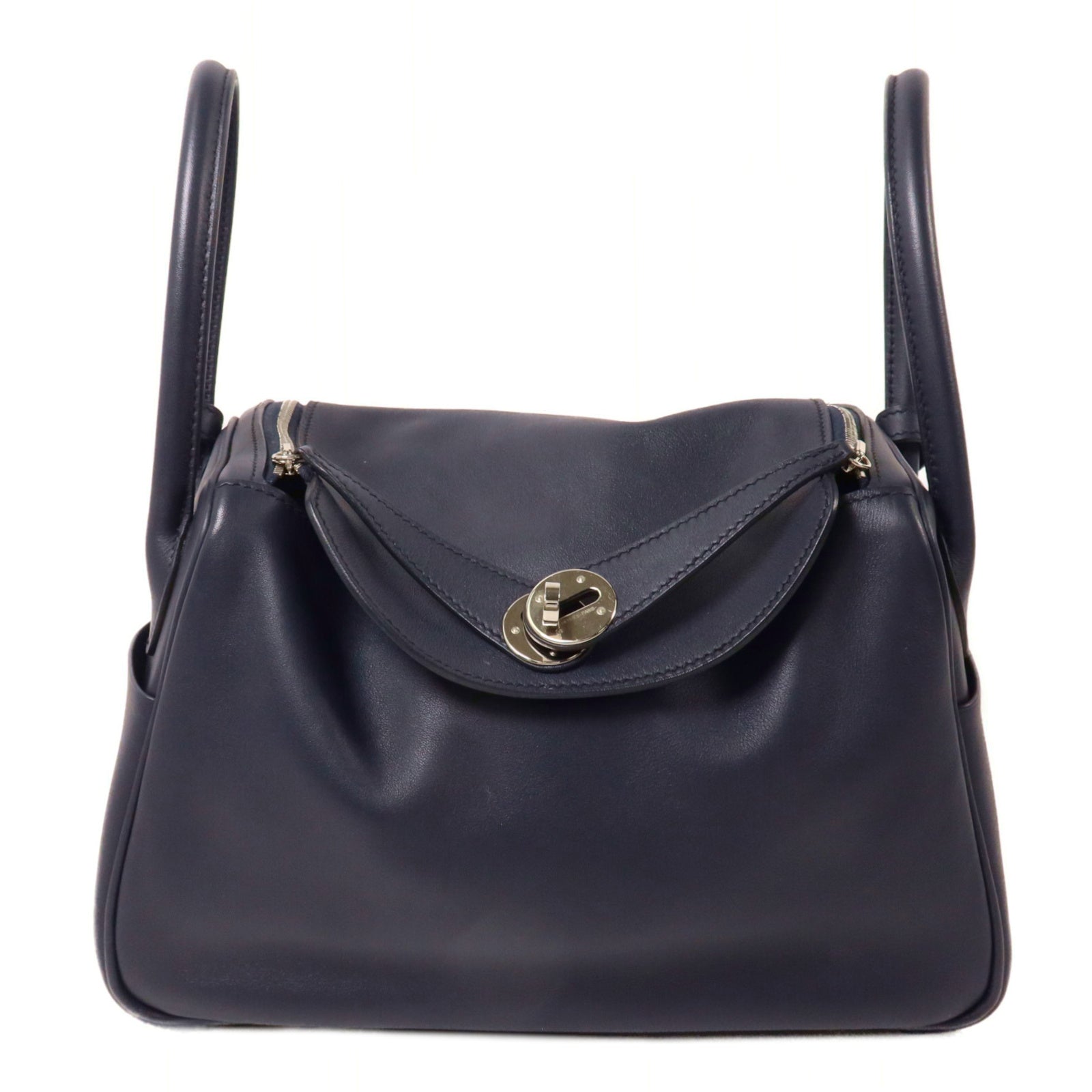 HERMES Swift皮革/Epsom皮革Lindy 26手挽肩背兩用袋Bleu Indigo/Orange Poppy