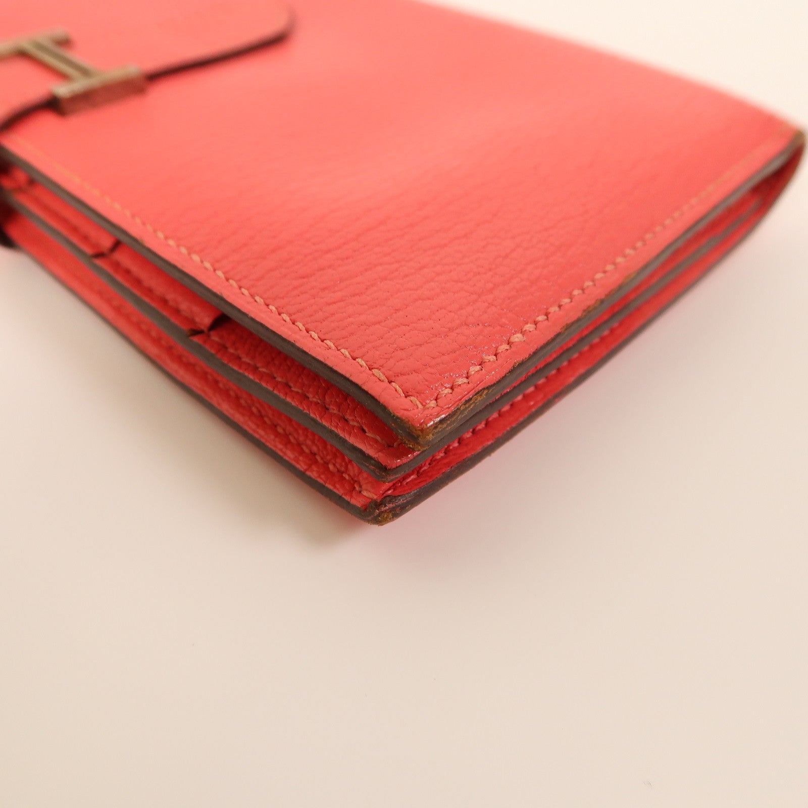 HERMES 【激減優惠】Chevre皮革Bearn Wallet銀扣長錢包粉紅色