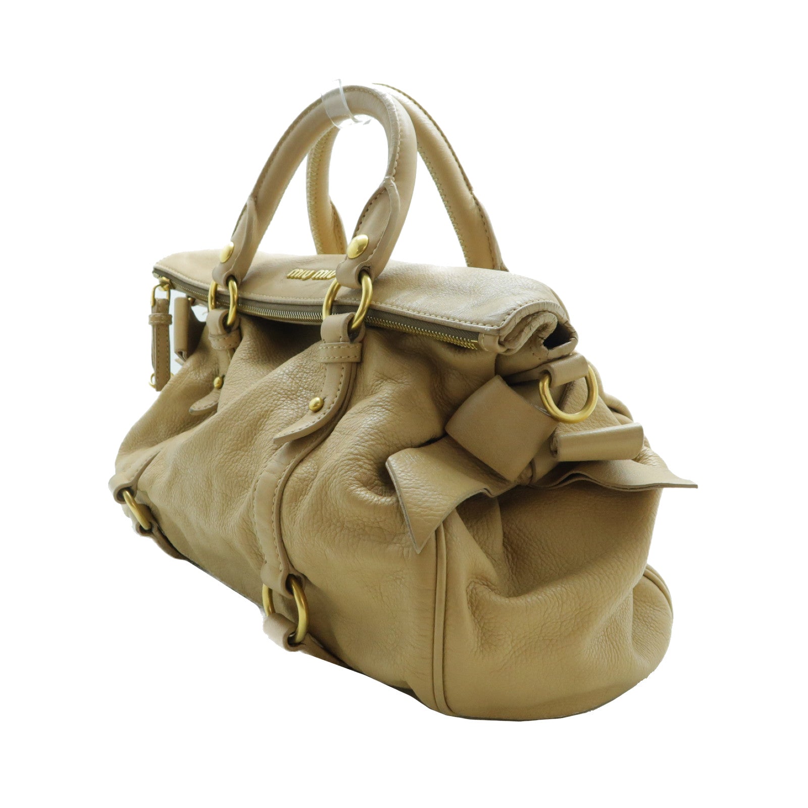 Miu Miu 牛皮皮革Shoulder Bag金扣肩背袋米色