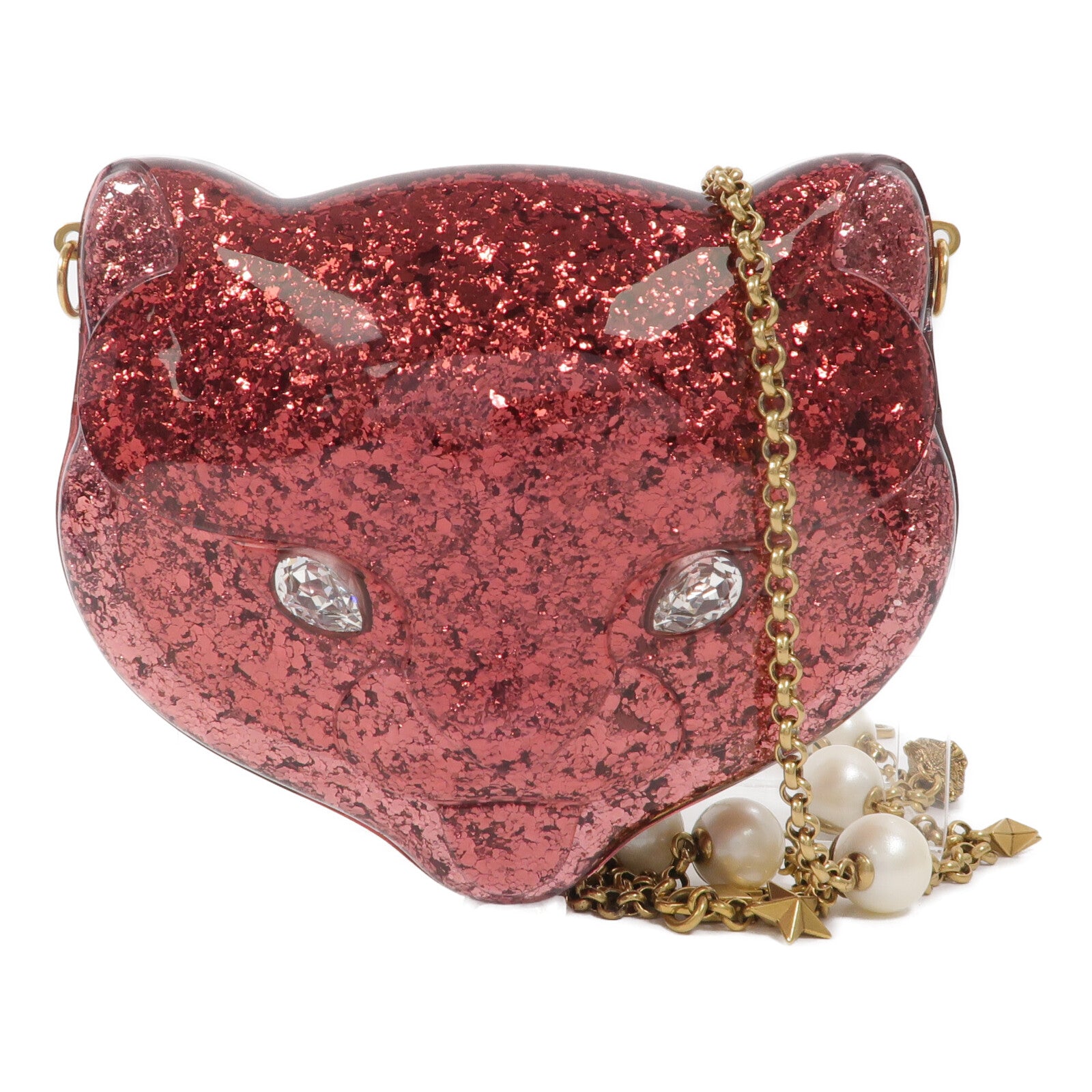 GUCCI Plexiglass Glitter Cat Clutch鏈帶肩背袋