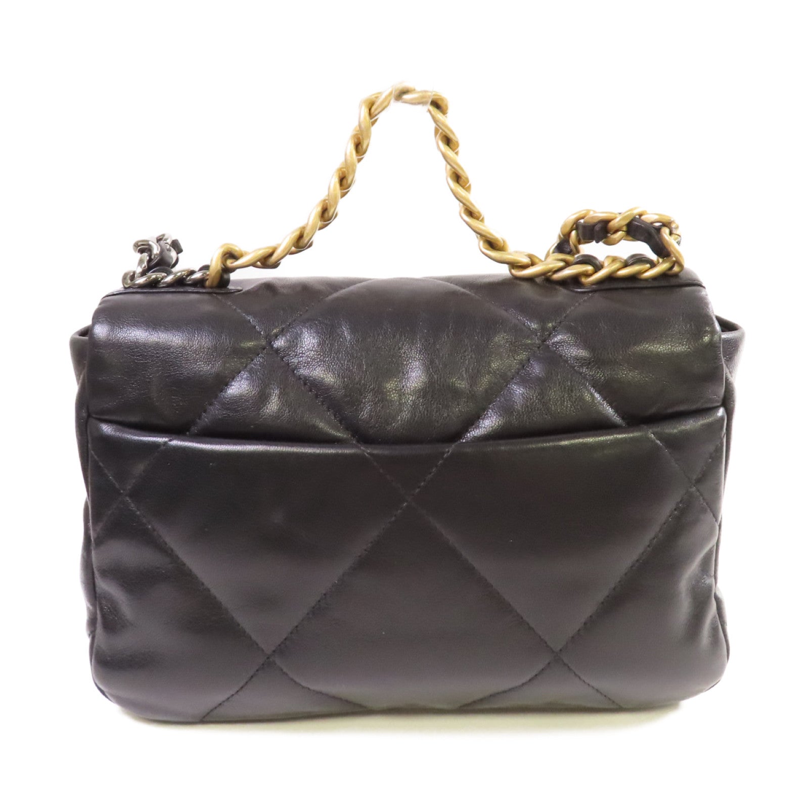 CHANEL 菱格羊皮皮革Chanel 19 Small 2Way Shoulder Bag鏈帶手挽肩背兩用袋黑色