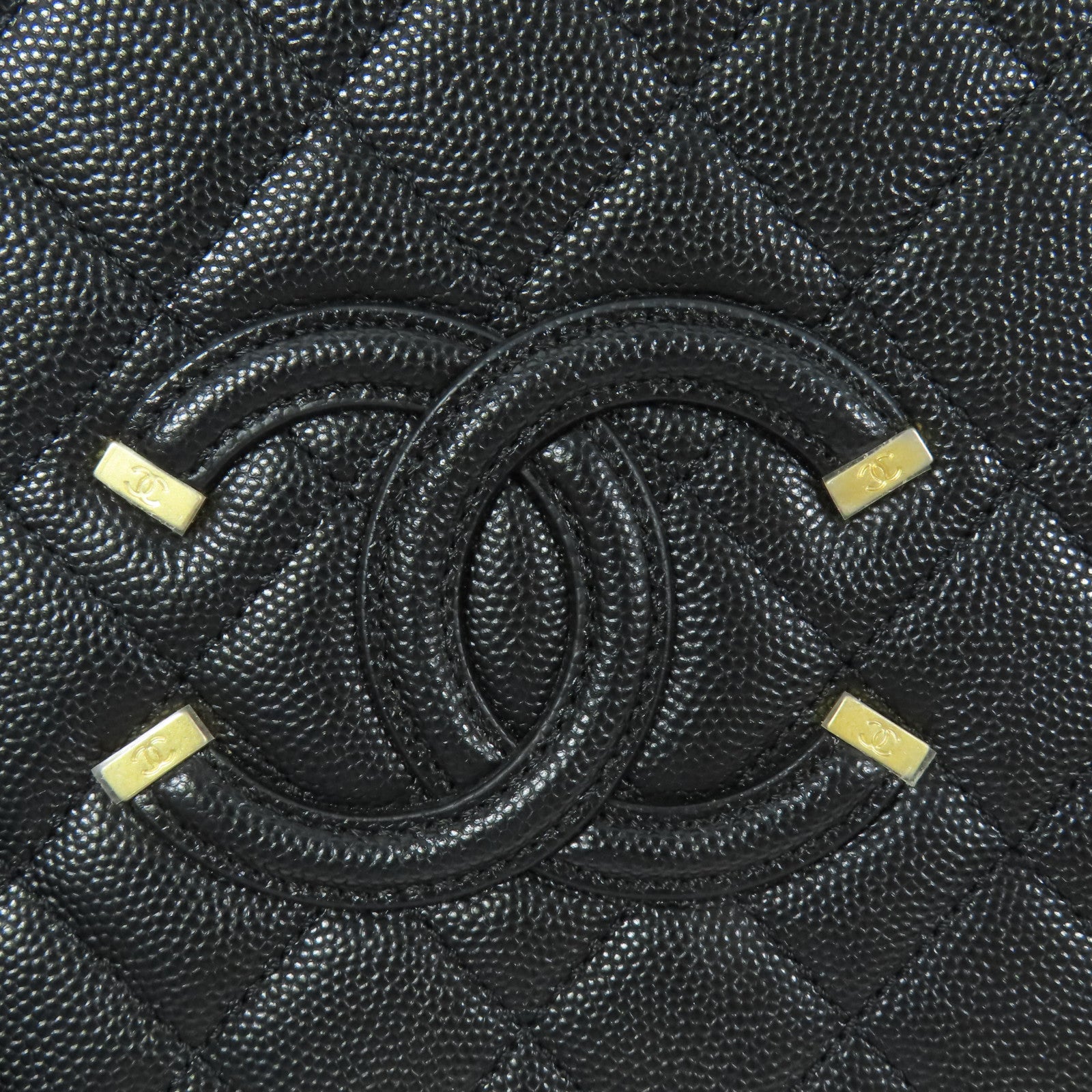 CHANEL 牛皮皮革Vanity Case金扣鏈帶手挽肩背兩用袋