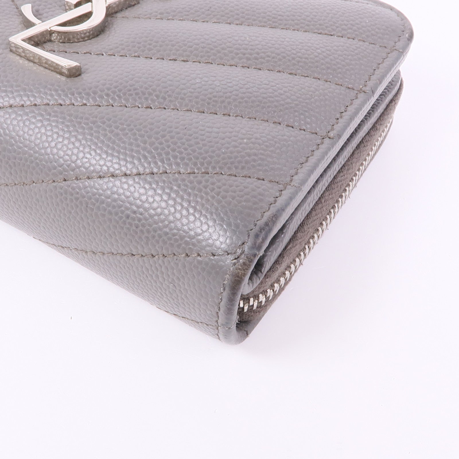 YVES SAINT LAURENT YSL Wallet Calfskin Leather Grey