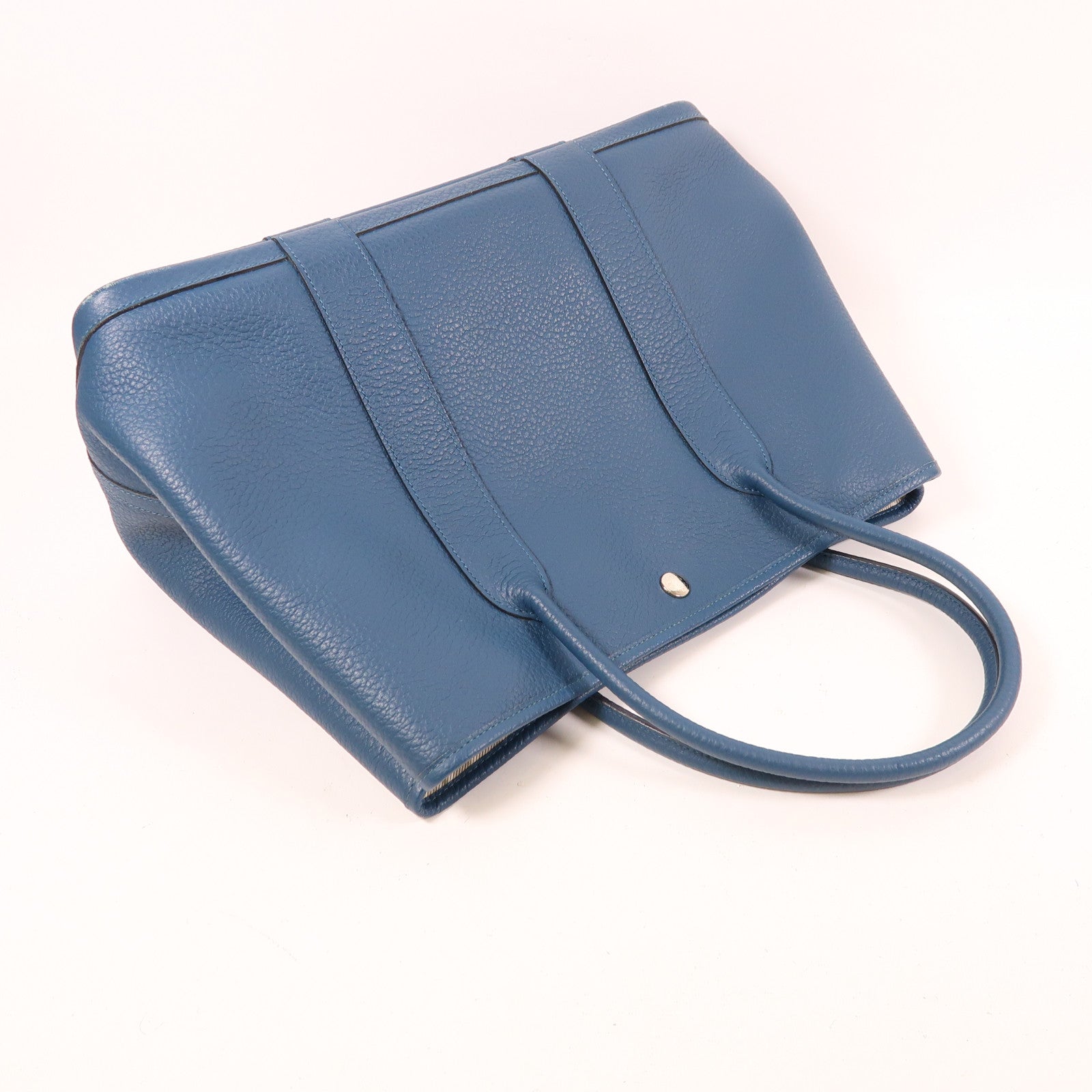HERMES Negonda皮革Garden Party PM銀手挽袋扣Bleu Agate