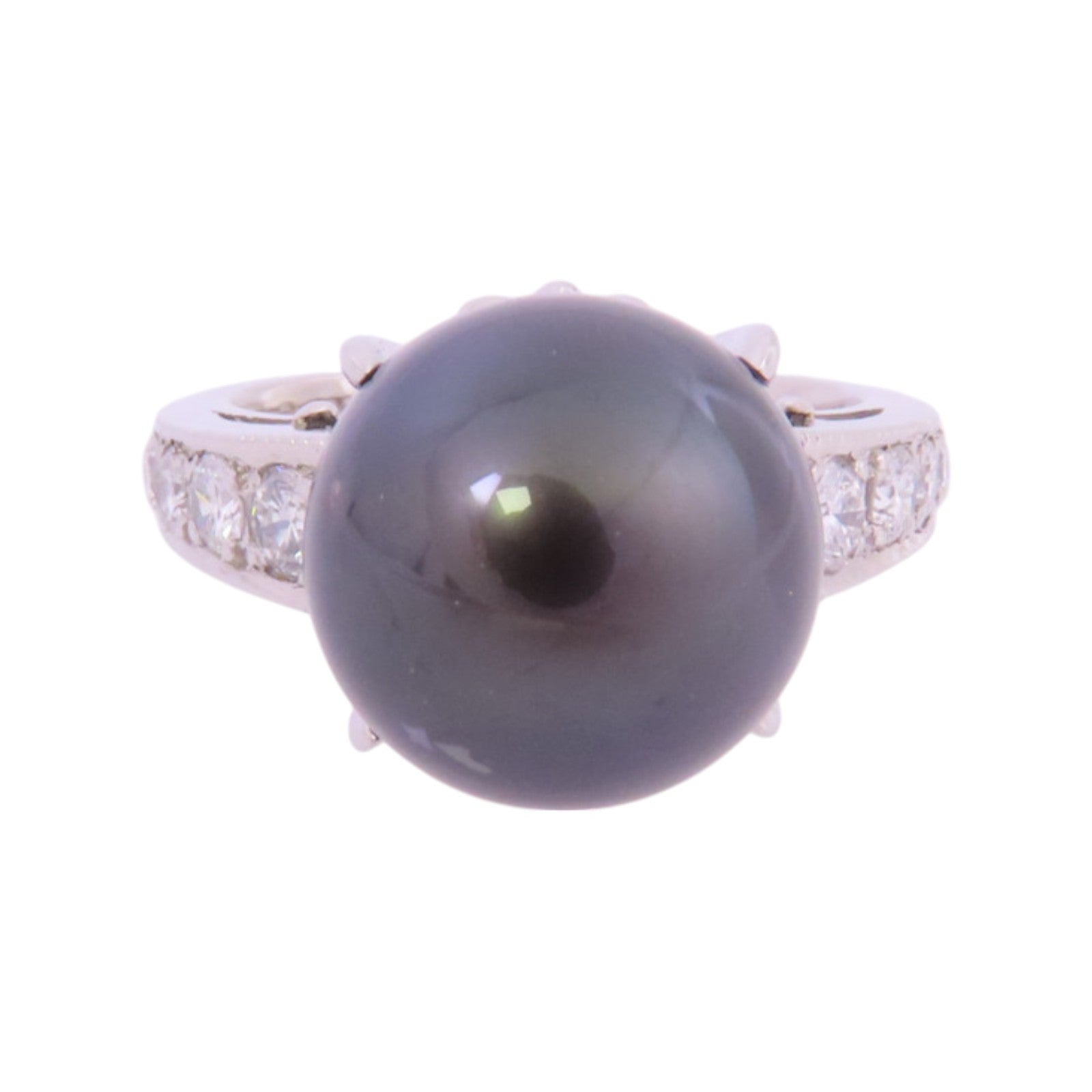 JEWELRY PT900鉑金/大溪地黑珍珠/鑽石Tahitian Pearl Diamond Ring戒指US#5.75
