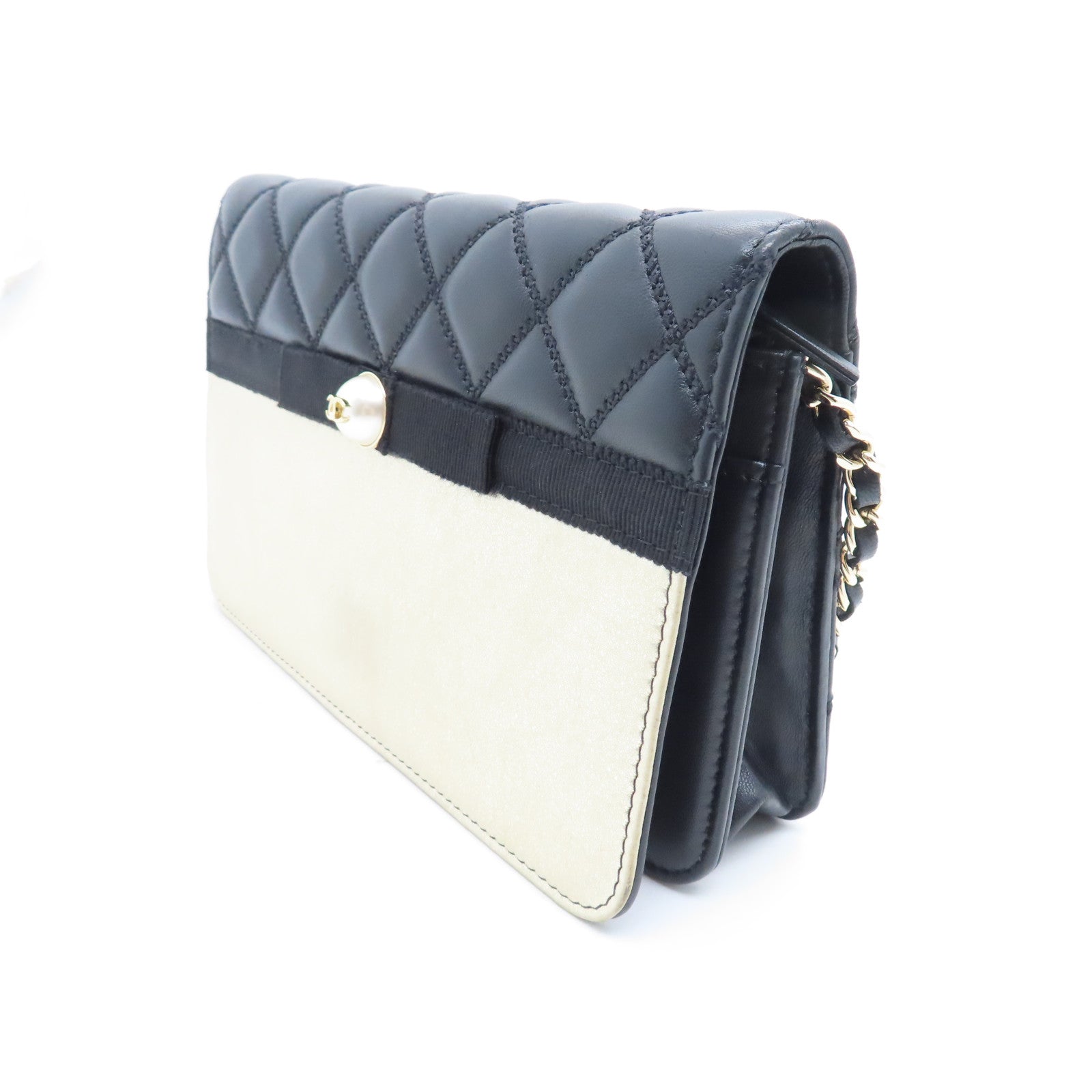 CHANEL 【清倉大減價】菱格羊皮皮革Wallet On Chain金扣肩背袋黑色金色