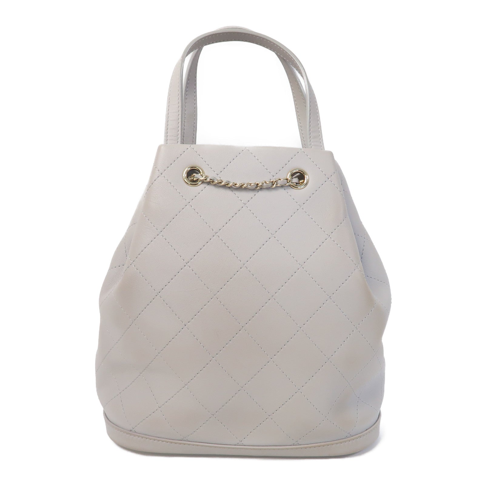 CHANEL 菱格羊皮皮革Chain Shoulder金扣手挽鏈帶肩背兩用袋灰色