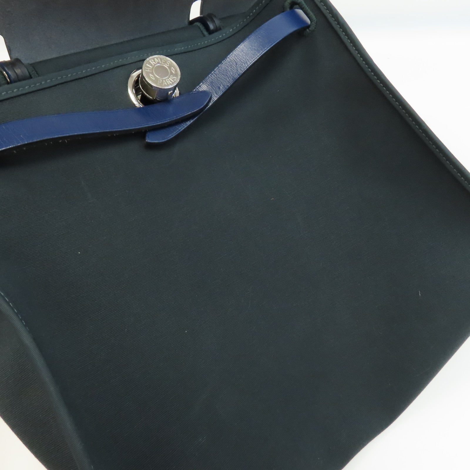 HERMES 帆布Herbag PM銀扣手挽肩背兩用袋Vert Cypres/綠色/藍色