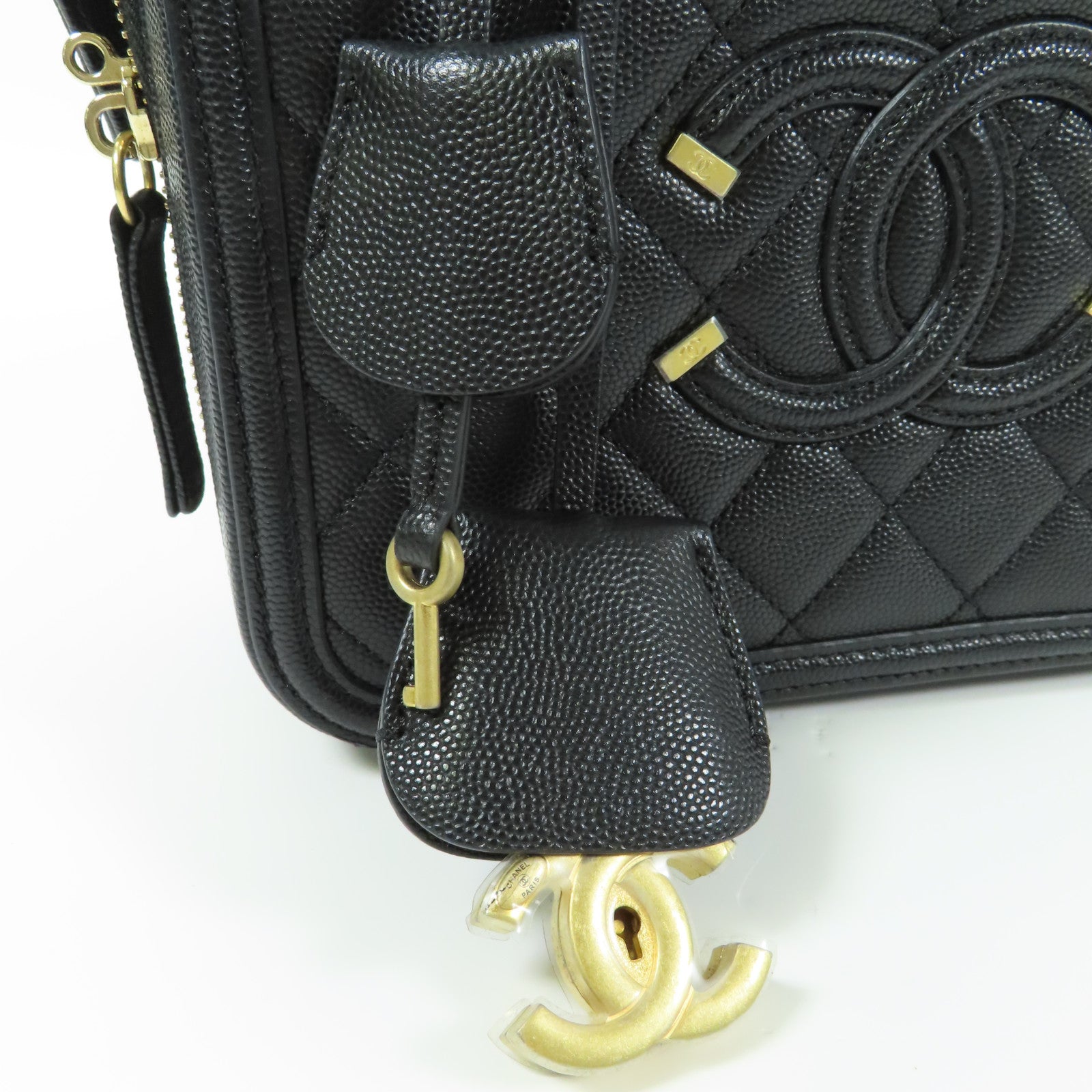 CHANEL 牛皮皮革Vanity Case金扣鏈帶手挽肩背兩用袋