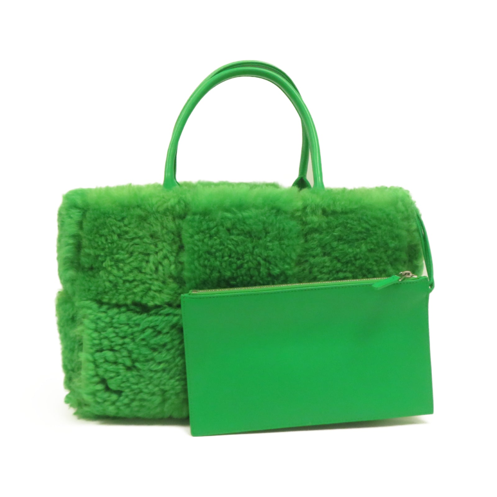 BOTTEGA VENETA **【激減優惠】羊毛Arco Shearling Tote銀扣手挽袋綠色