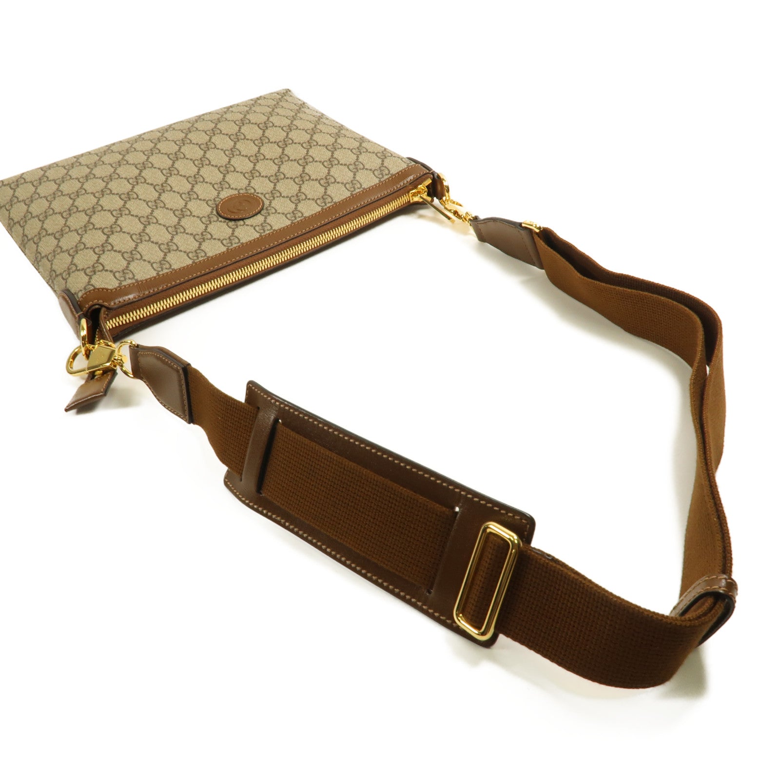 GUCCI 塗層帆布Interlocking G金扣肩背袋啡色