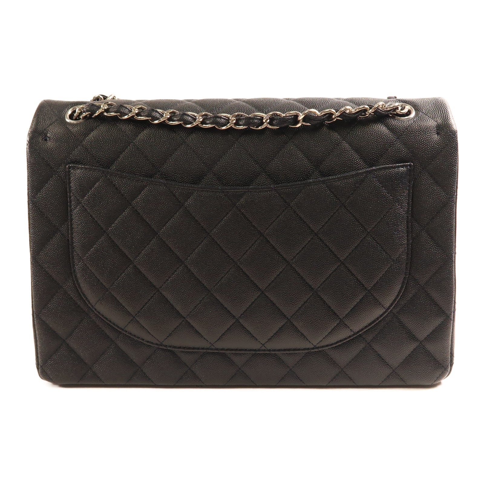 CHANEL 牛皮皮革Maxi Classic銀扣鏈帶肩背袋