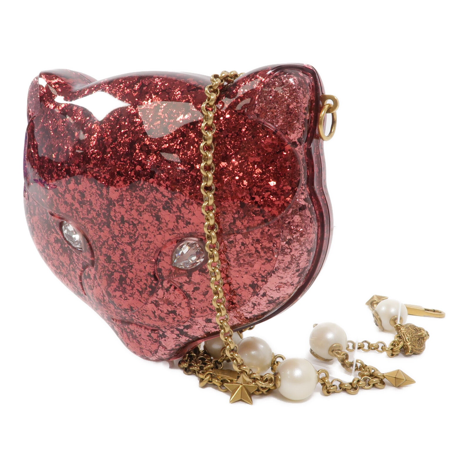 GUCCI Plexiglass Glitter Cat Clutch鏈帶肩背袋