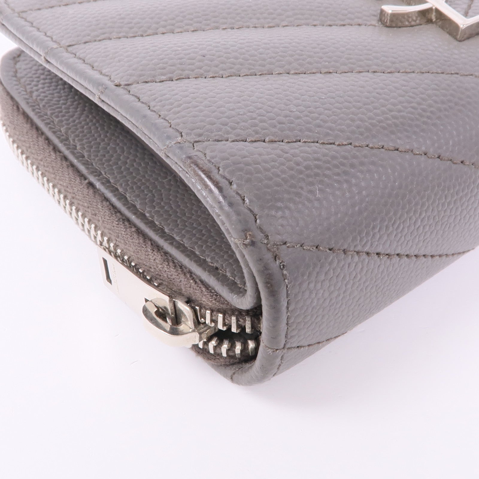 YVES SAINT LAURENT YSL Wallet Calfskin Leather Grey