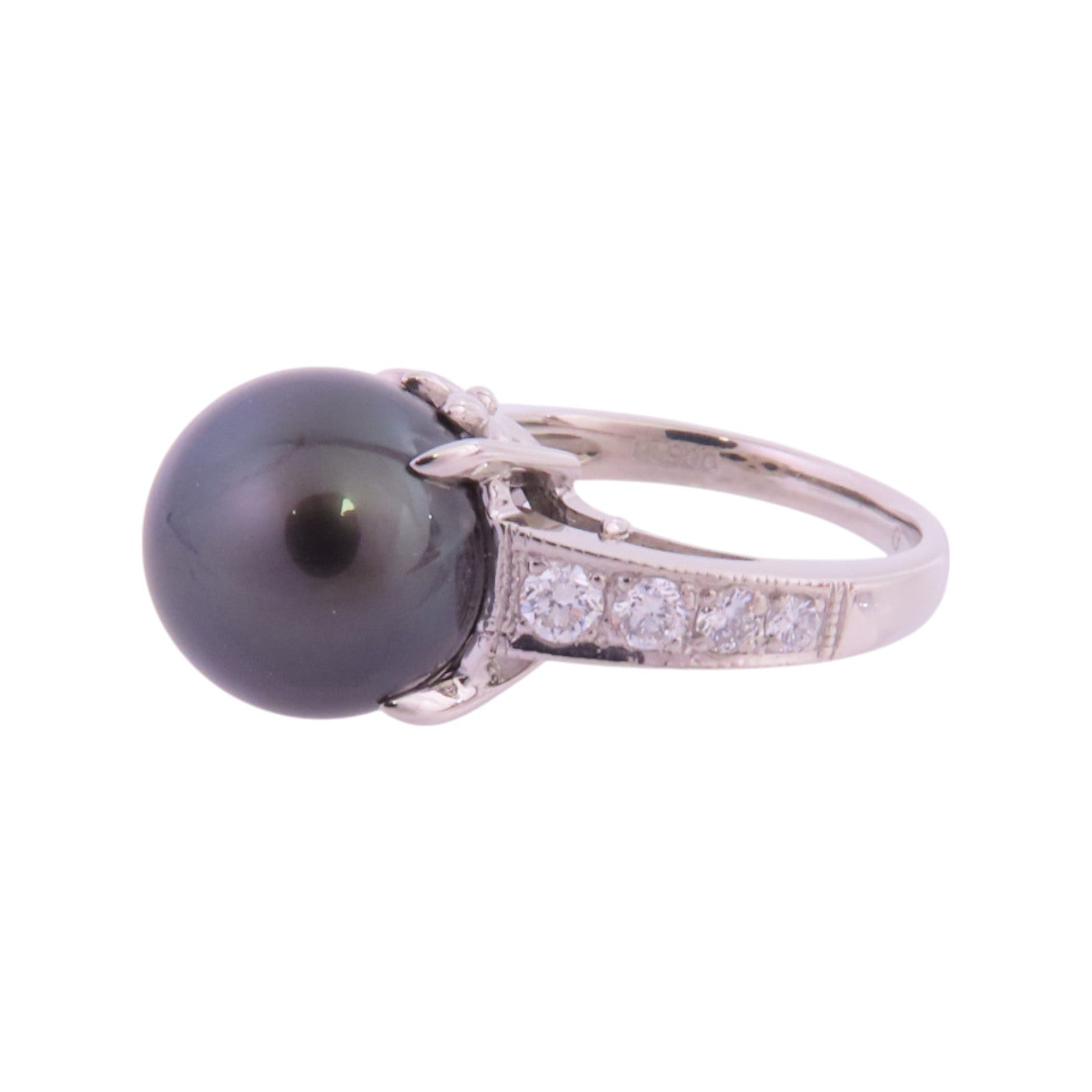 JEWELRY PT900鉑金/大溪地黑珍珠/鑽石Tahitian Pearl Diamond Ring戒指US#5.75