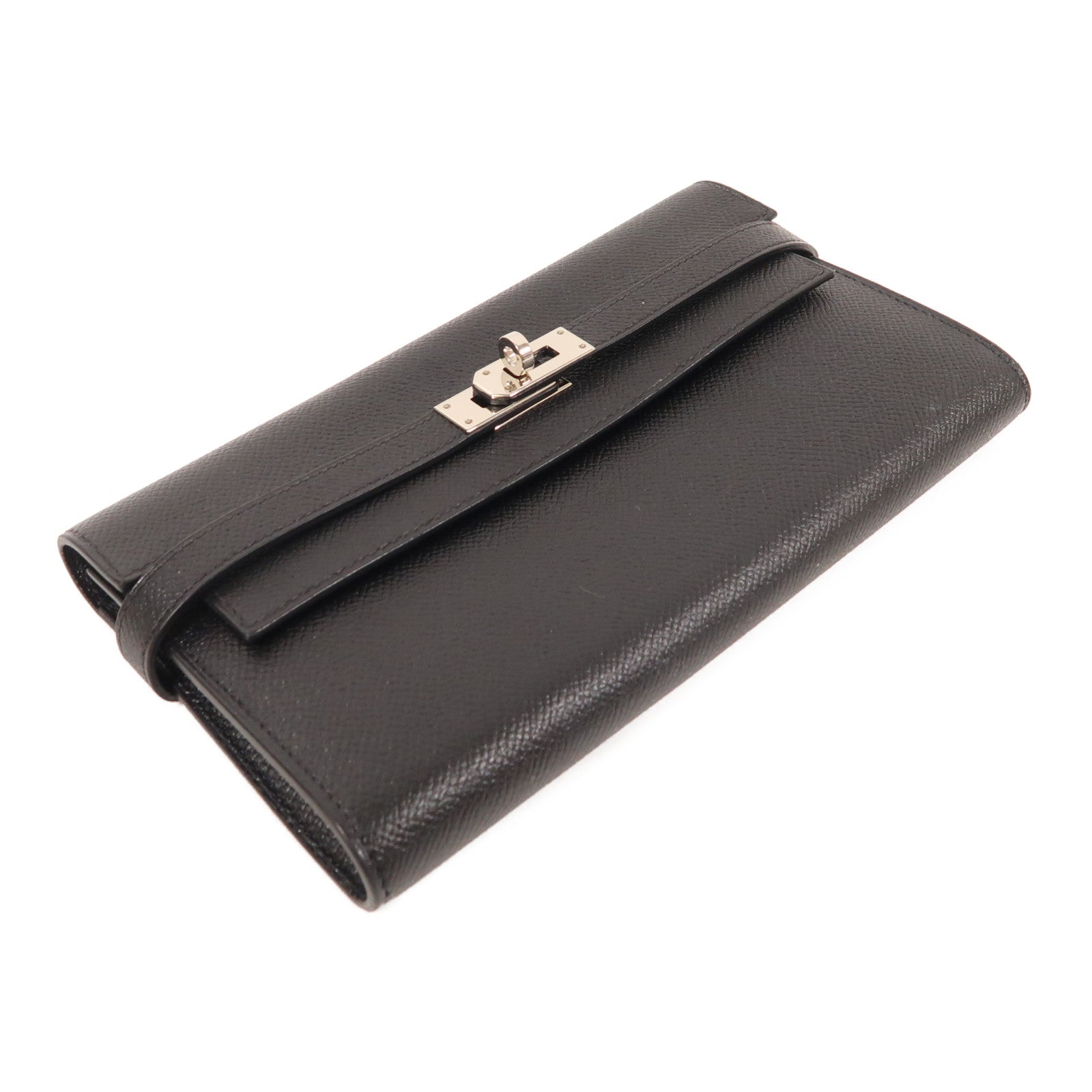 HERMES Epsom皮革Kelly Wallet銀扣長錢包Noir